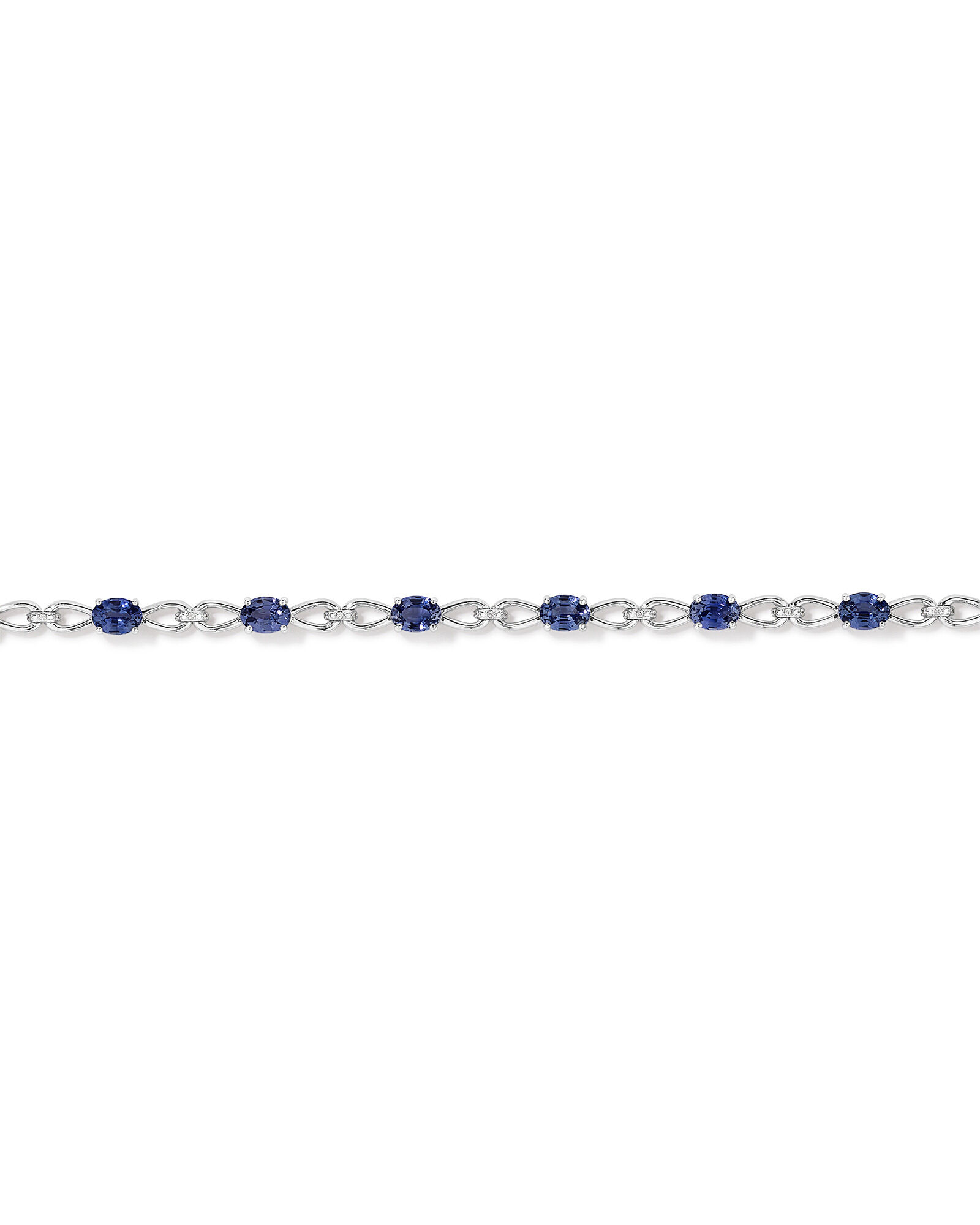 Oval Cut Blue Created Sapphire Gemstone and Diamond Bracelet in Sterling Silver