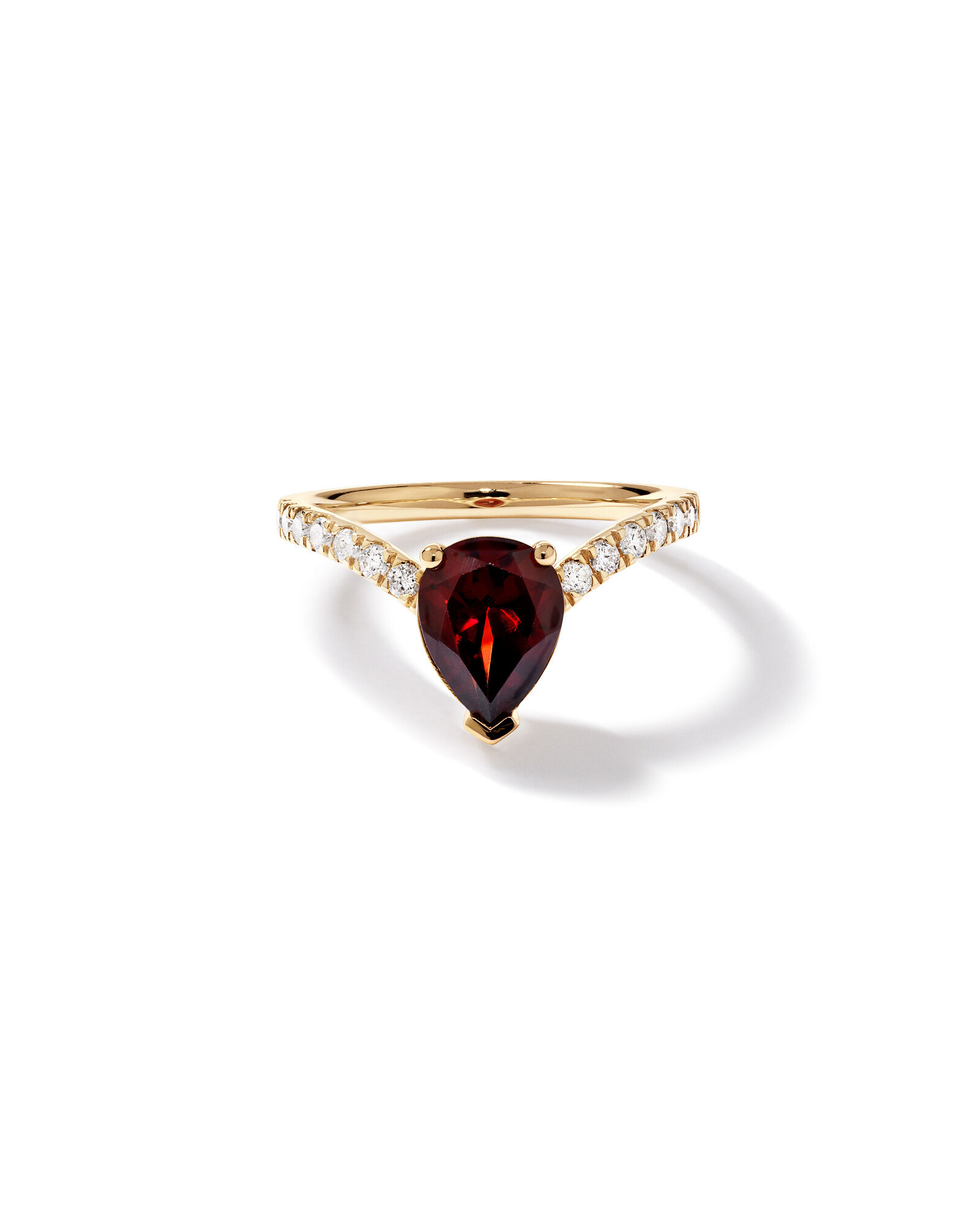 Pear-Cut Garnet Chevron Ring and 0.25 Carat TW of Round Diamonds in 10kt Yellow Gold