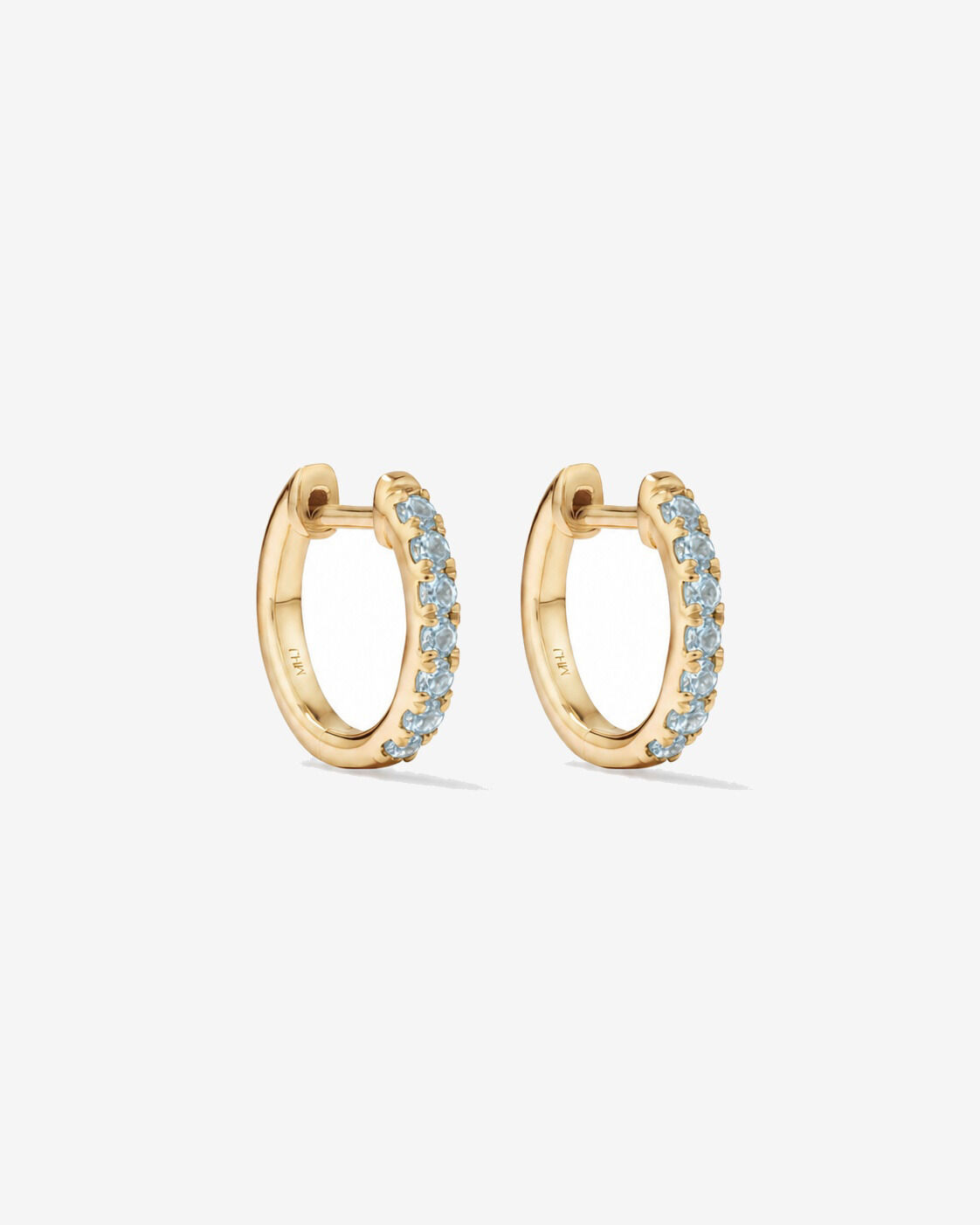 Boucles d'oreilles anneaux Aigue-marine en or jaune 10 ct