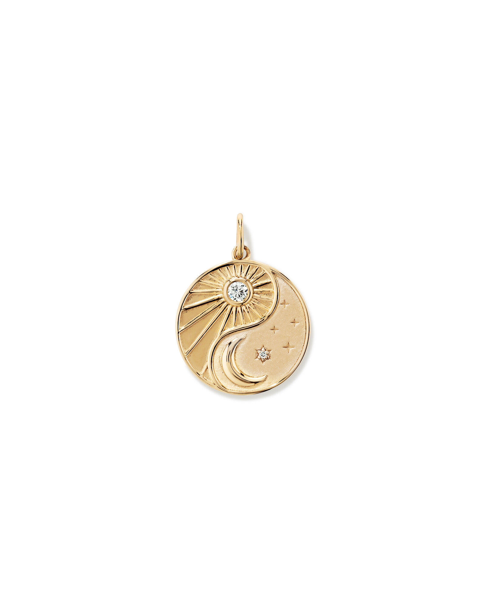 Pendentif m&eacute;daillon Soleil et Lune en Vermeil 18 n&oelig;uds