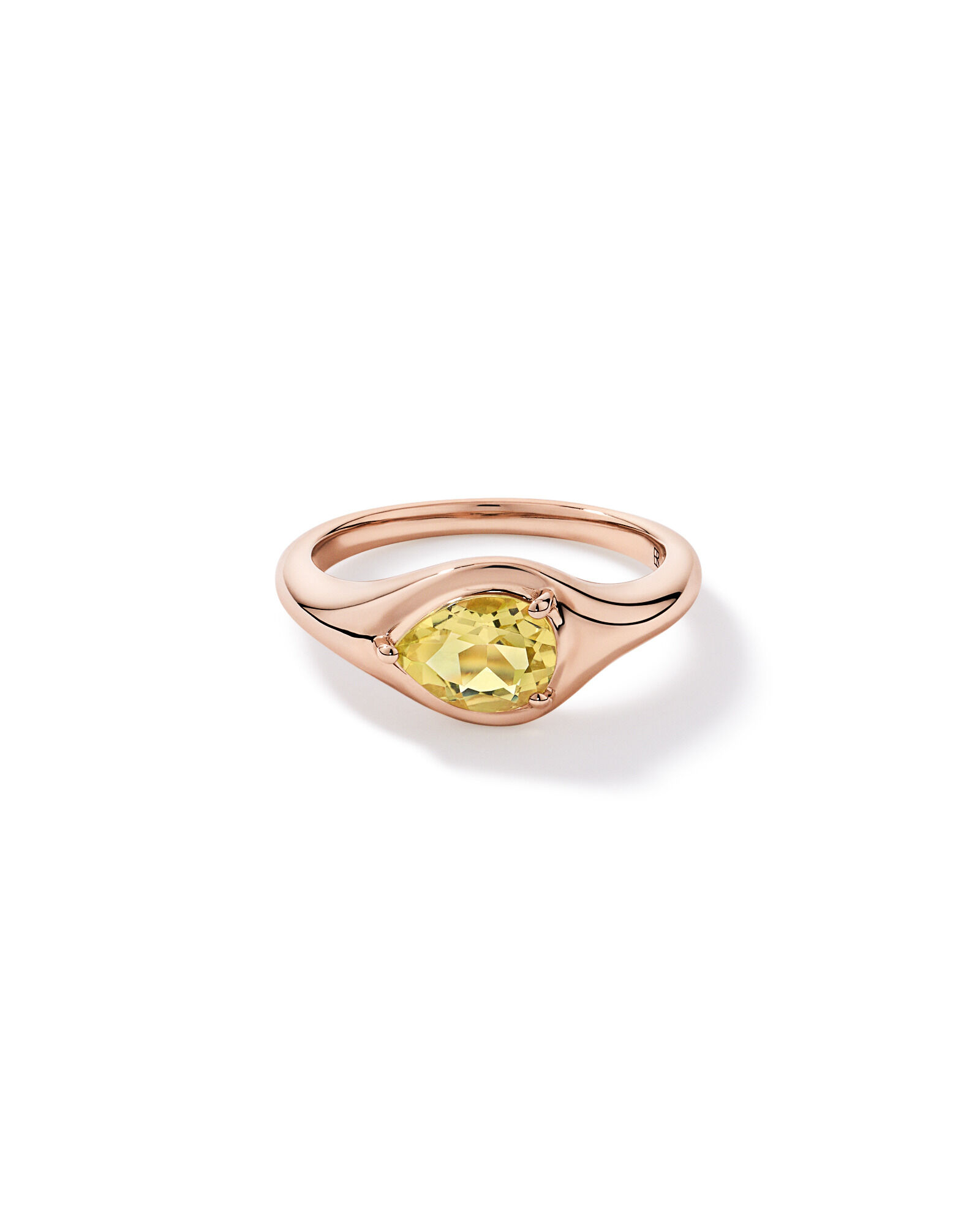 Anneau serti d&rsquo;est-ouest en quartz citron taill&eacute; par la poire en or rose 10 carats
