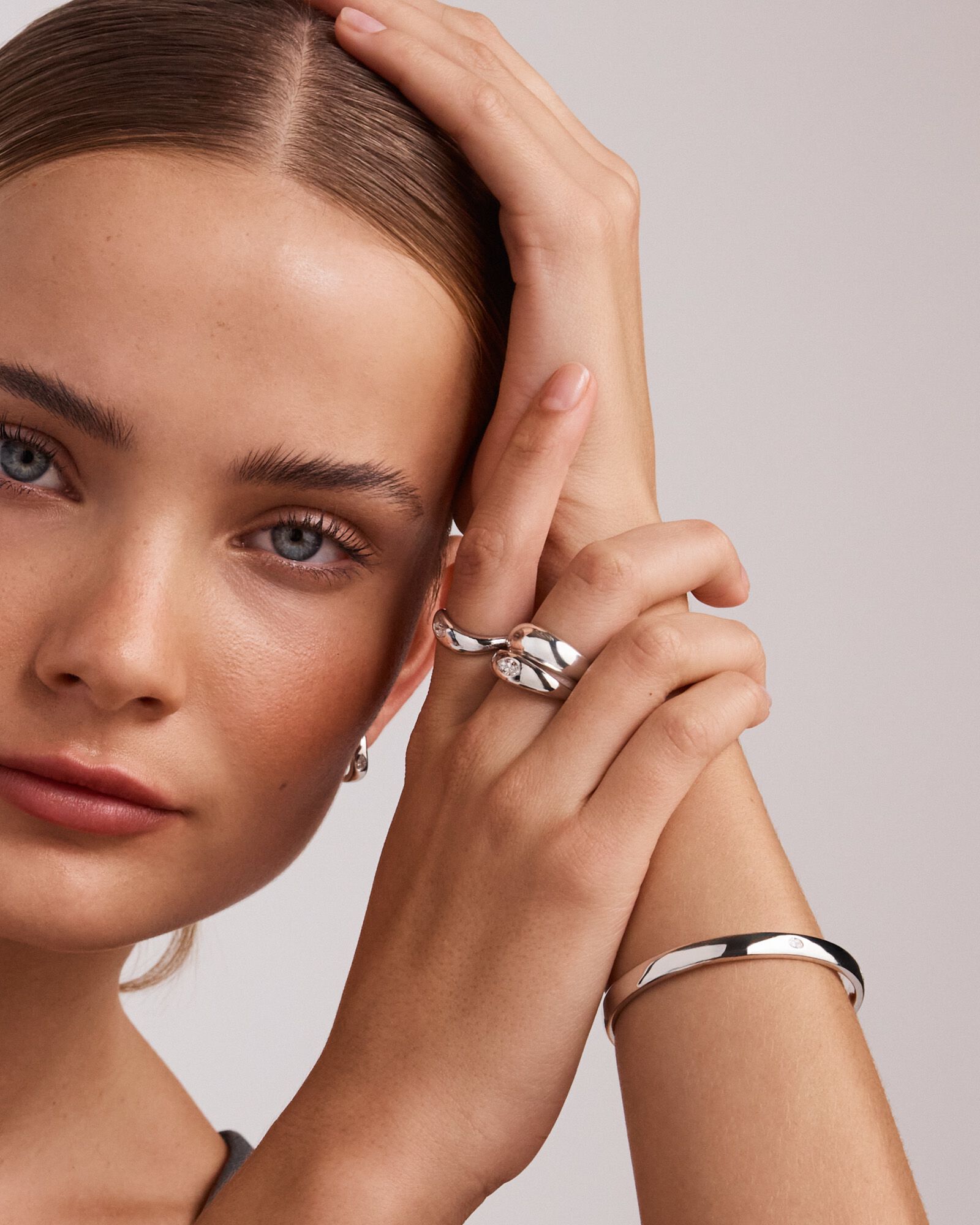 0.45 Carat TW Laboratory-Grown Oval Diamond Bangle in Sterling Silver