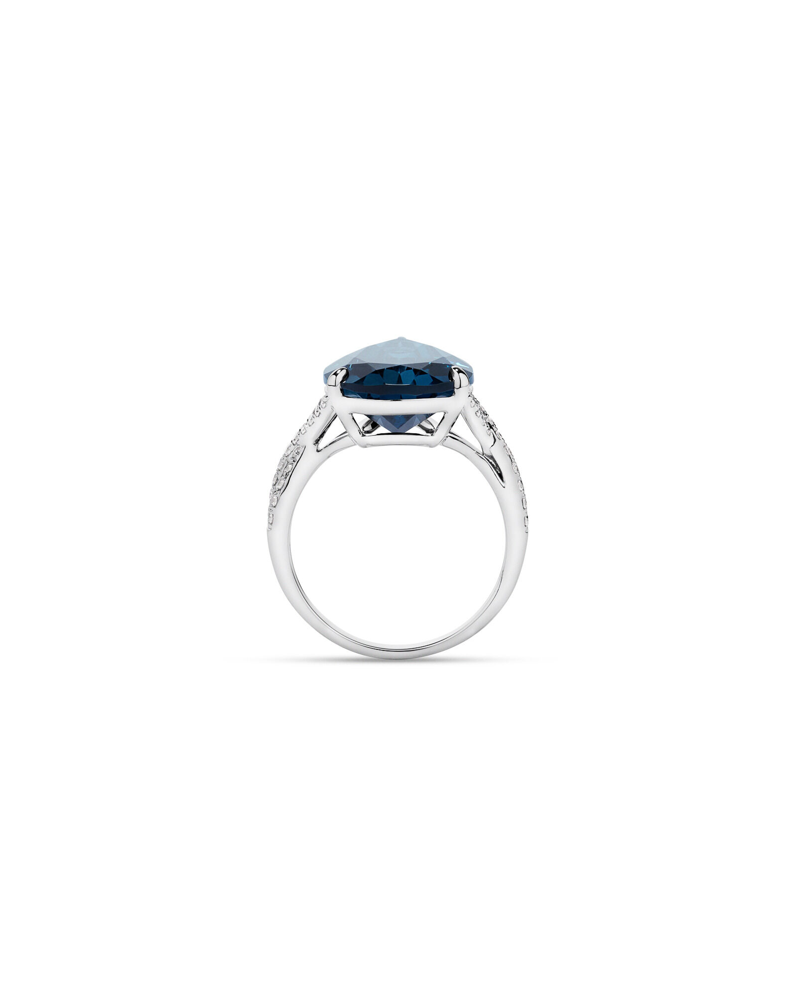 Bague London Turtle Blue Topaze taill&eacute;e poire & 0,28 carat TW Diamond Twist en or blanc 10 carats