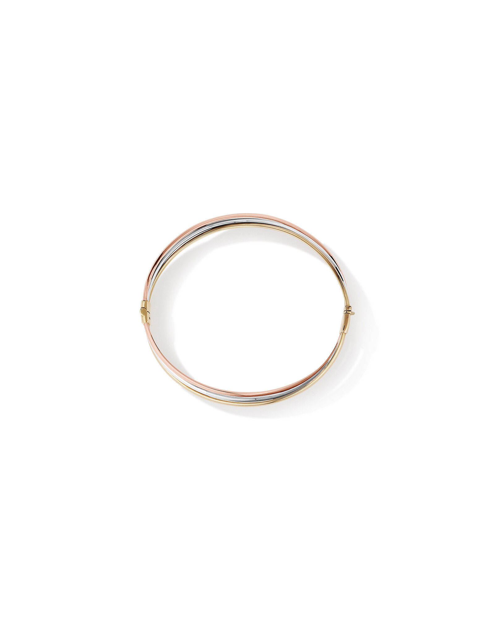 Tri Tone Oval Russian Bangle in 10kt Yellow, Rose and White Gold