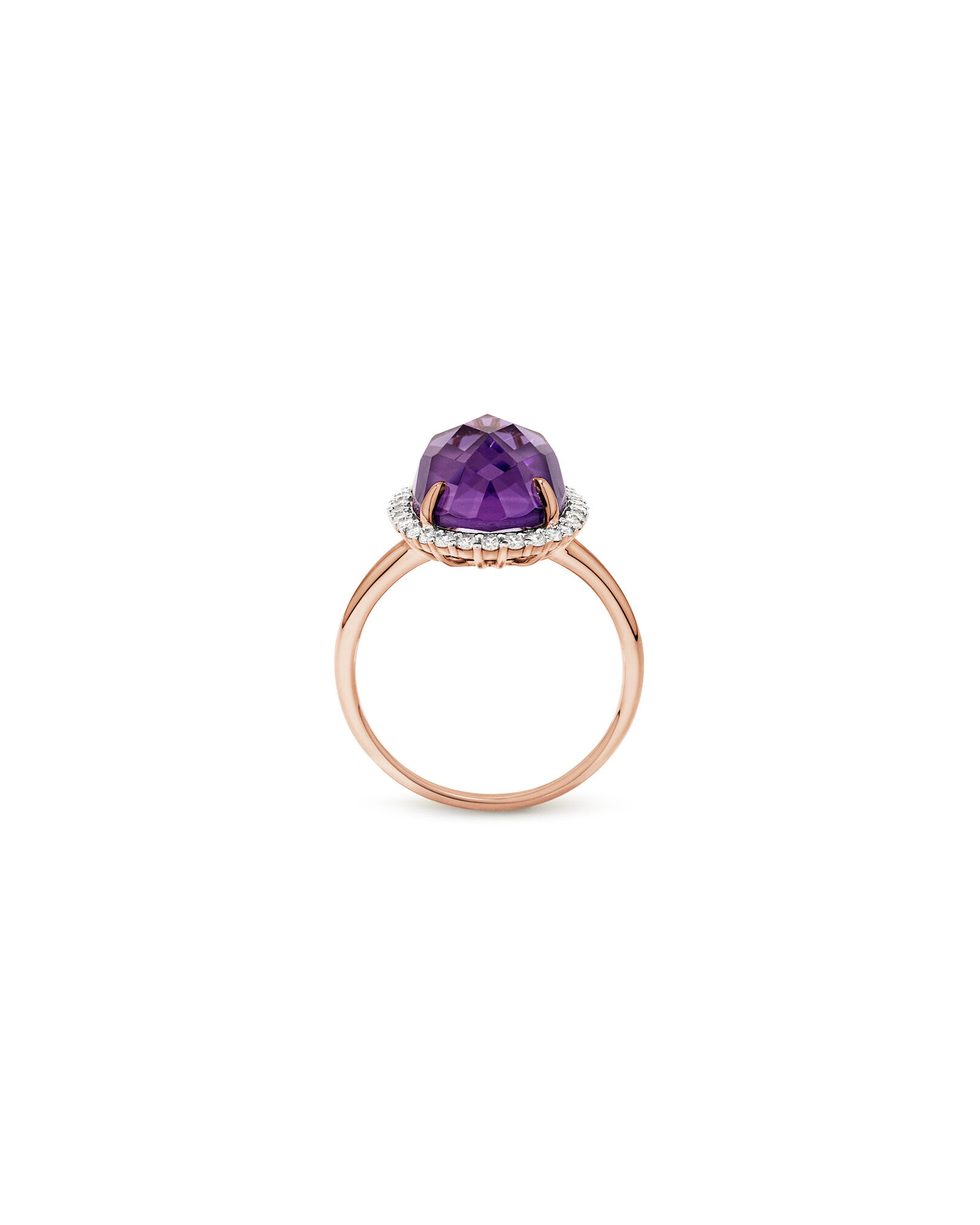 Bague Halo en diamant TW ovale en am&eacute;thyste et 0,35 carat en or rose 10 carats avec Rhodium