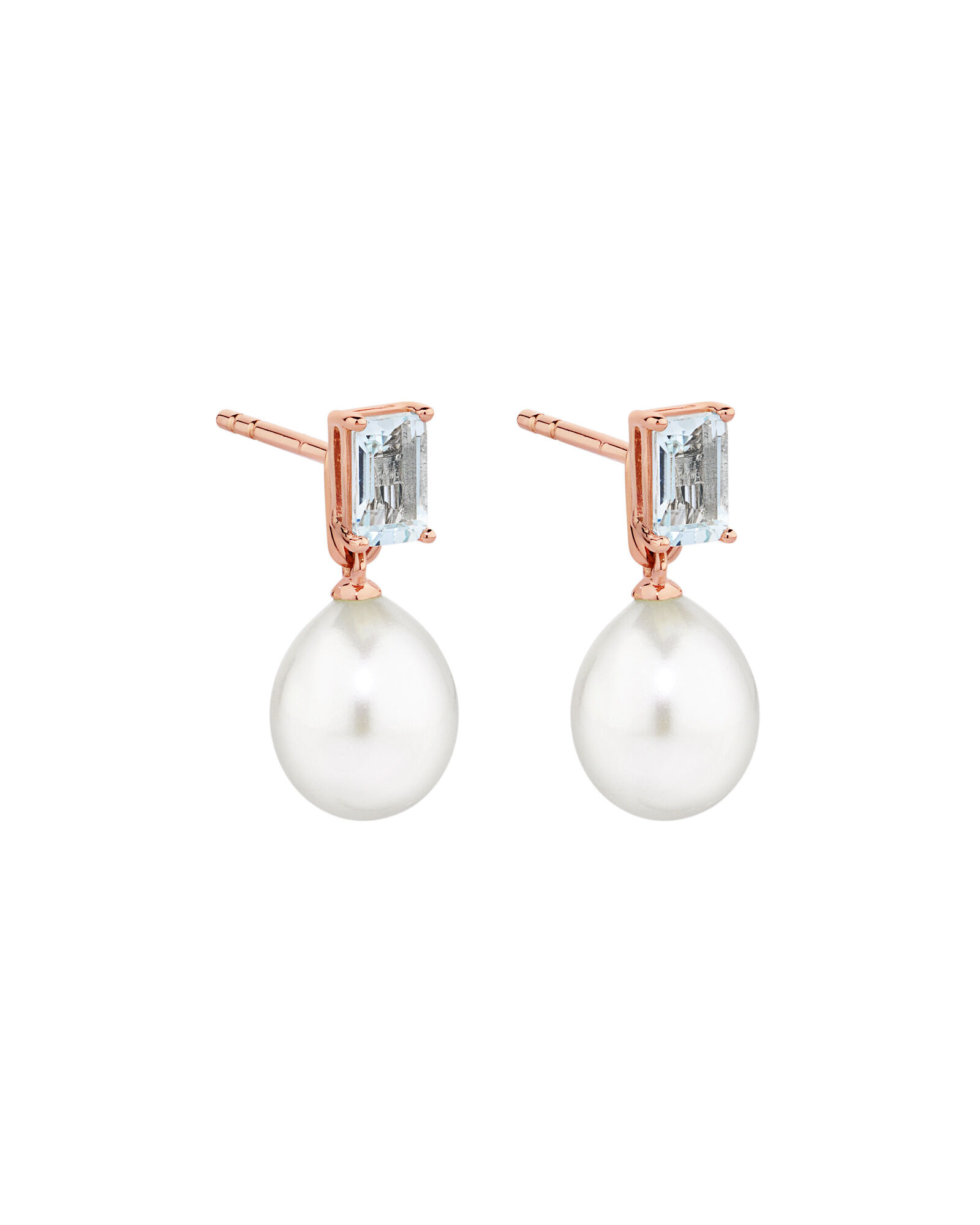 Multi-Wear Aquamarine and Cultured Freshwater Pearl Drop Stud Earrings in 10kt Rose Gold