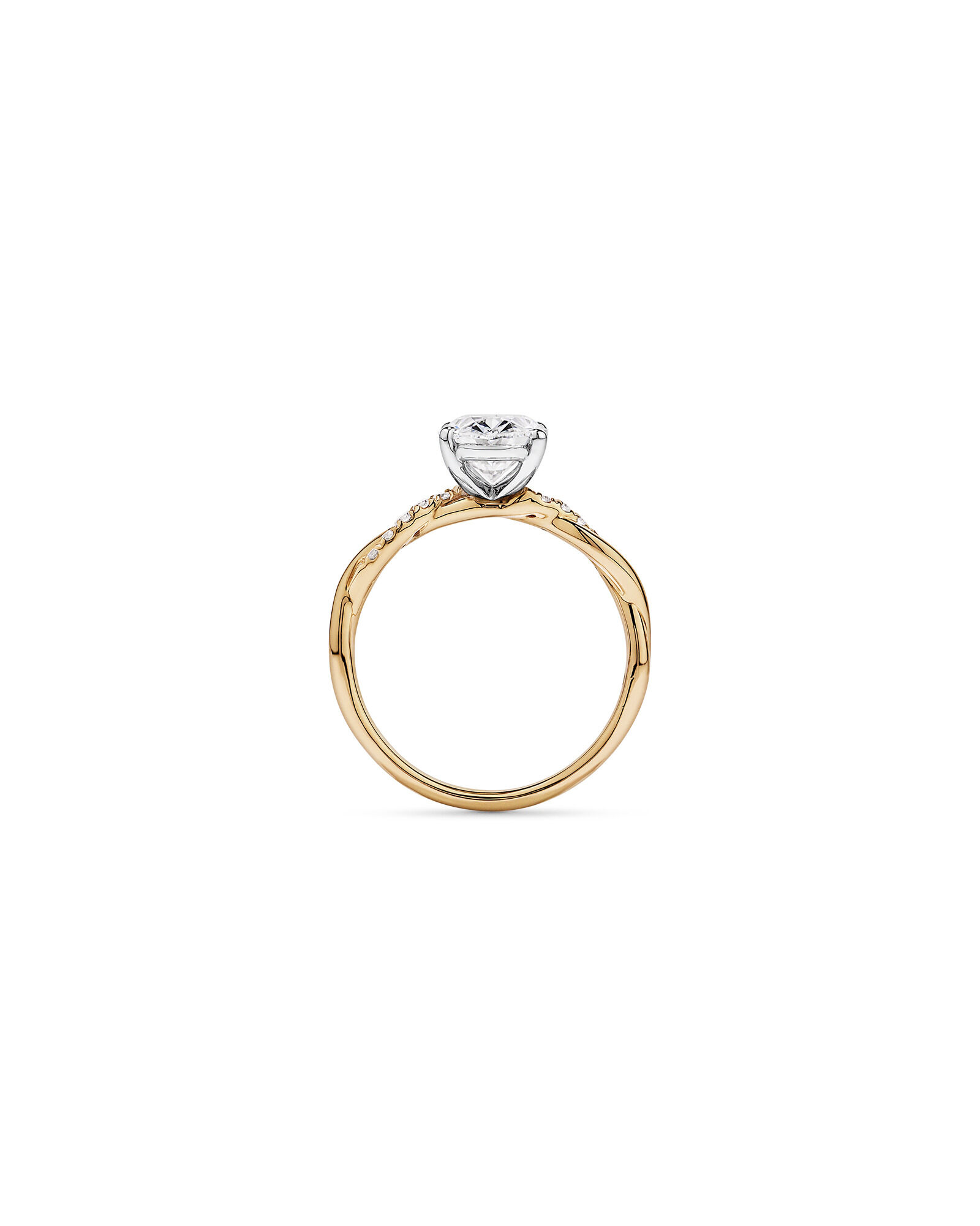 2.10TW Oval Laboratory-Grown Diamond Twist Engagement Ring in 14kt Yellow and White Gold
