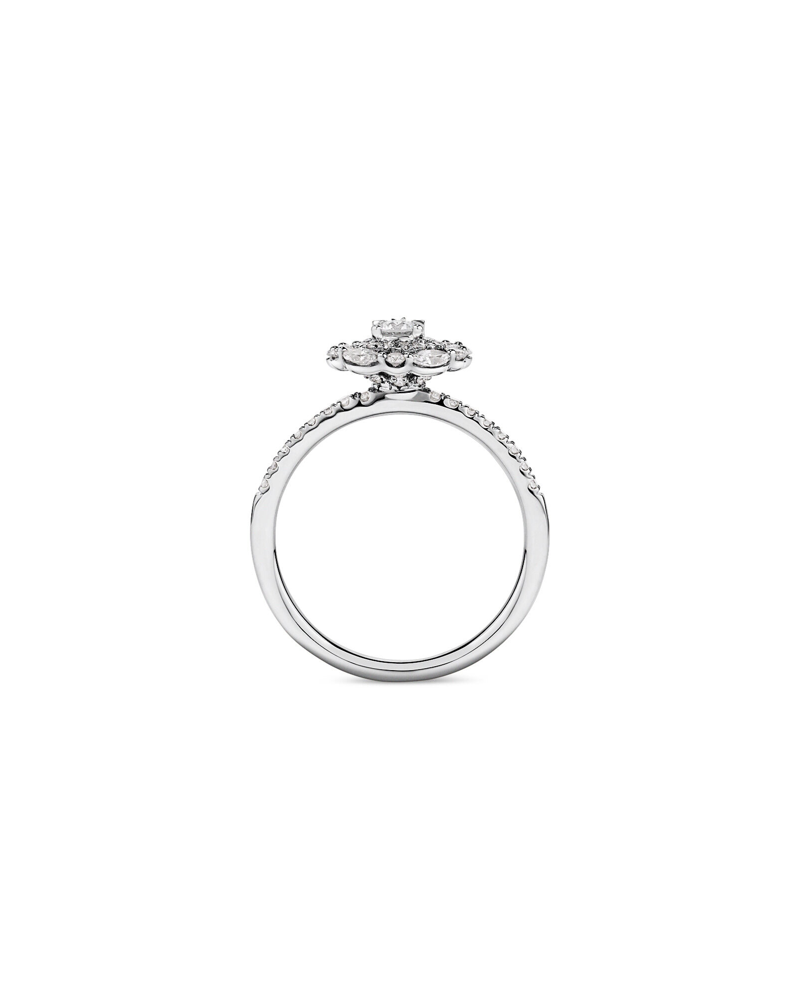 0.62 Carat TW Round Brilliant and Marquise Double Halo Cluster Diamond Ring in 14kt White Gold
