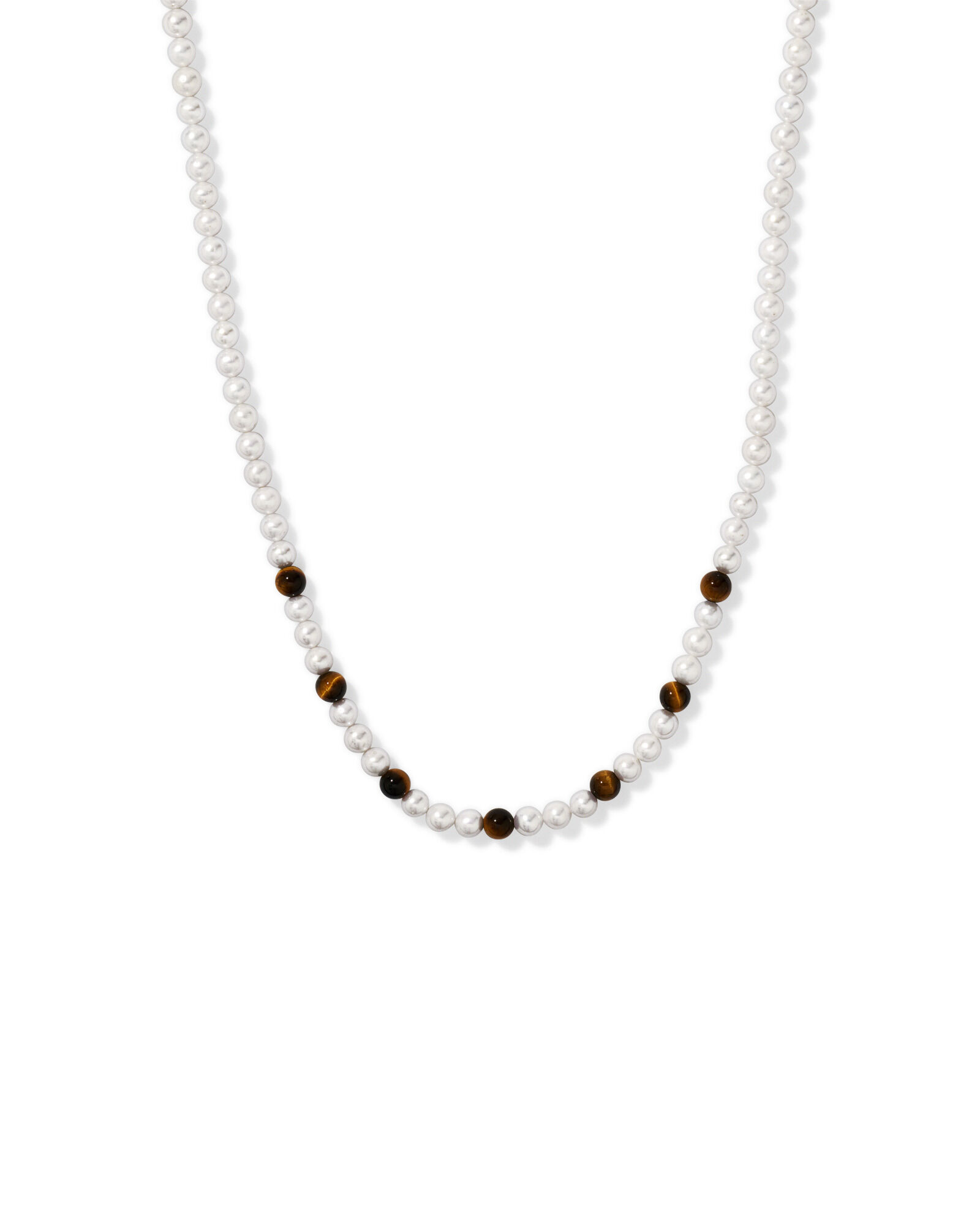 Cultured Freshwater Pearl & Tiger Eye Necklace in Sterling Silver