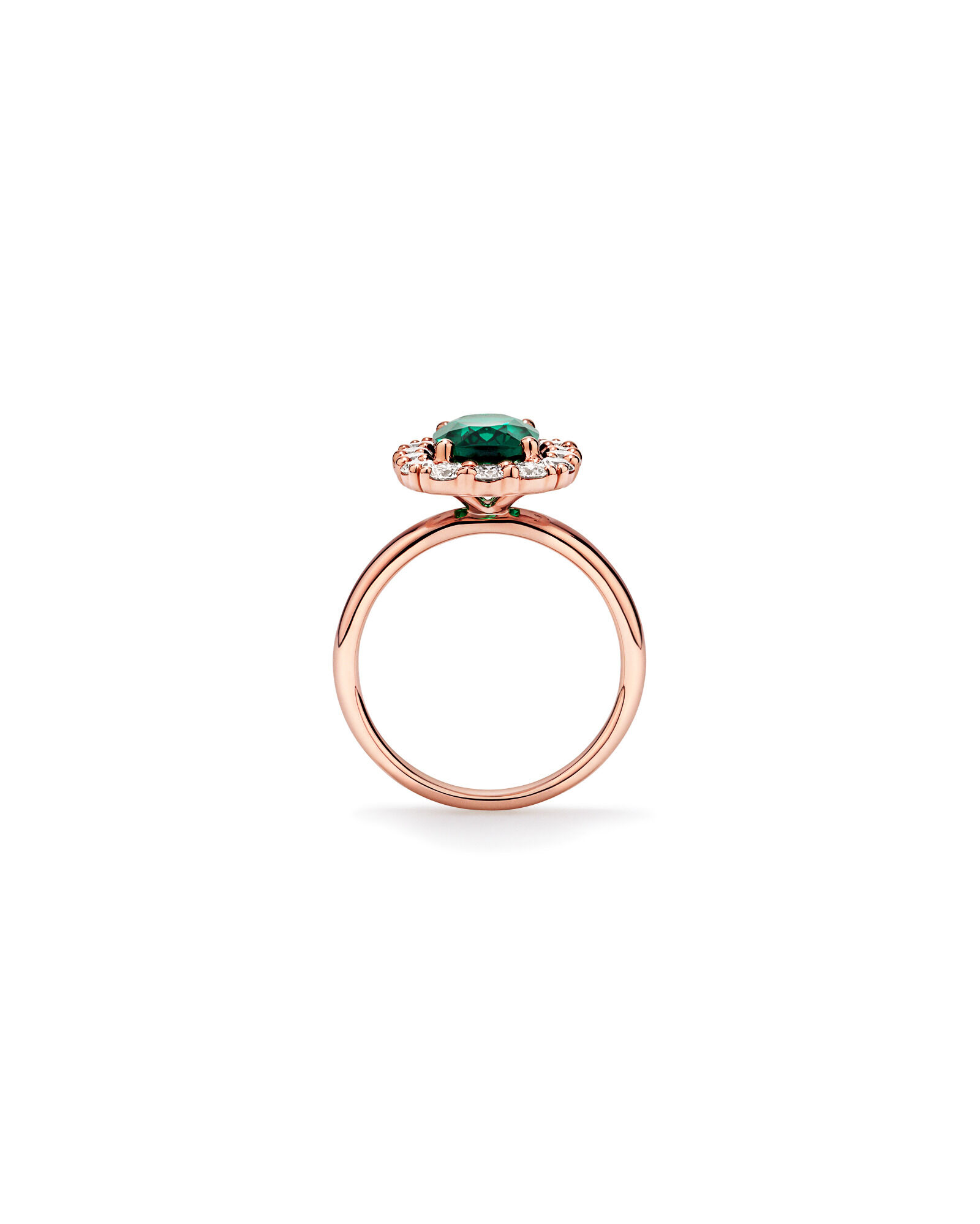 Created Emerald & 0.96 Carat TW Laboratory-Grown Diamond Halo Ring in 10kt Rose Gold