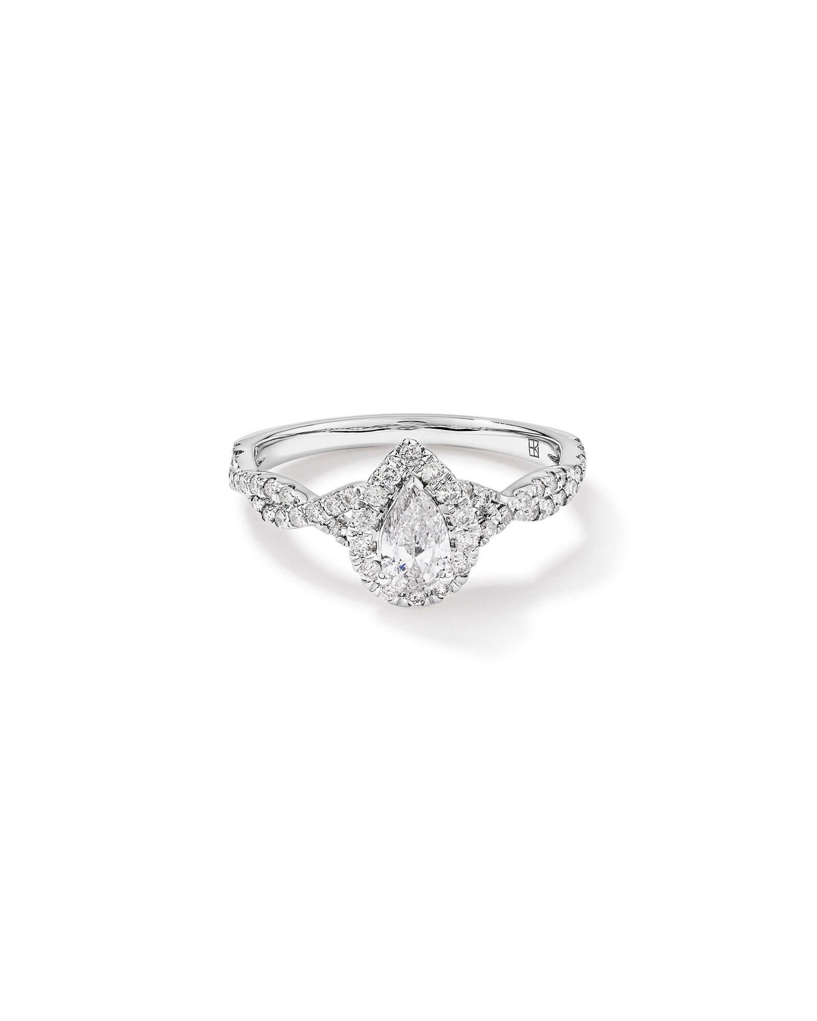 0.75 Carat TW Pear Cut Diamond Halo Twist Engagement Ring in 14kt White Gold