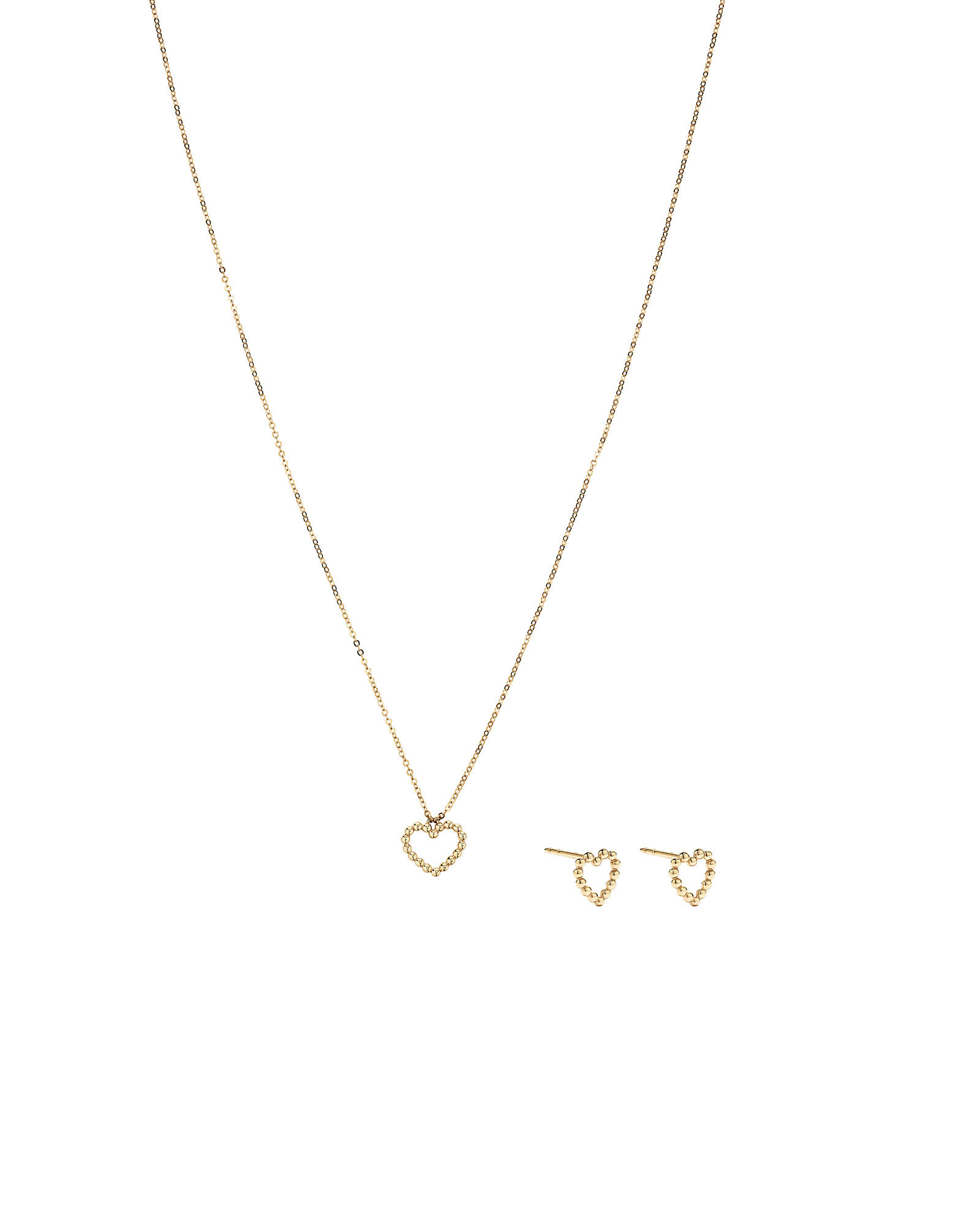 Bead Heart Pendant and Stud Earrings Set in 10kt Yellow Gold