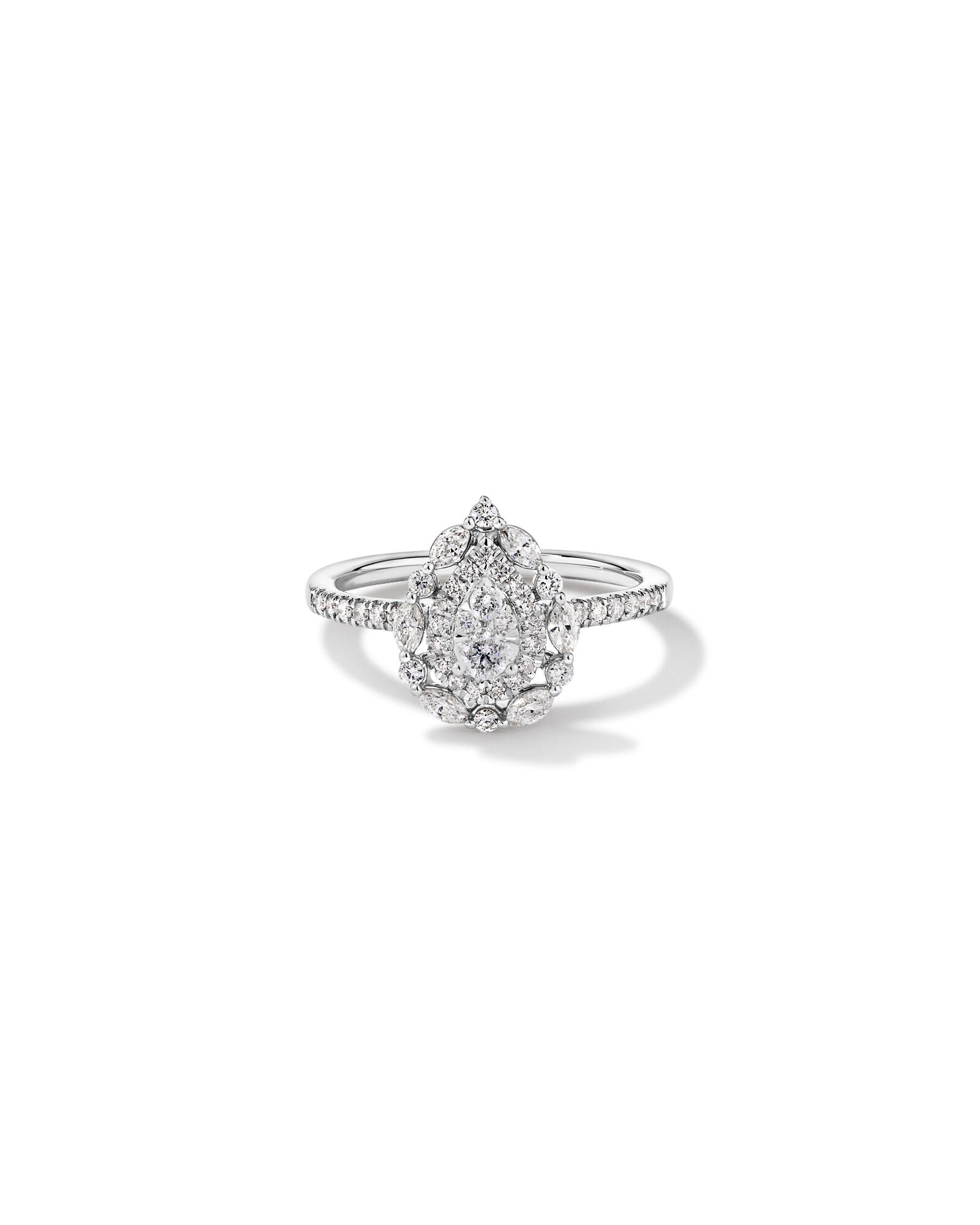 0.62 Carat TW Round Brilliant and Marquise Double Halo Cluster Diamond Ring in 14kt White Gold