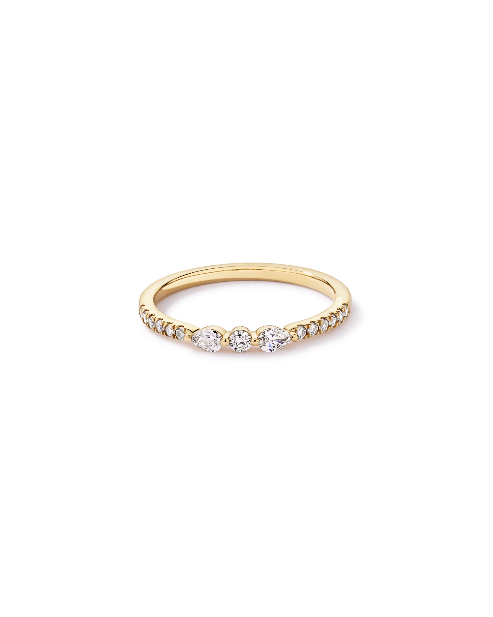 Alliance en or jaune 14 carats avec diamants taille poire et taille brillant ronde (poids total de 0,23 carat)