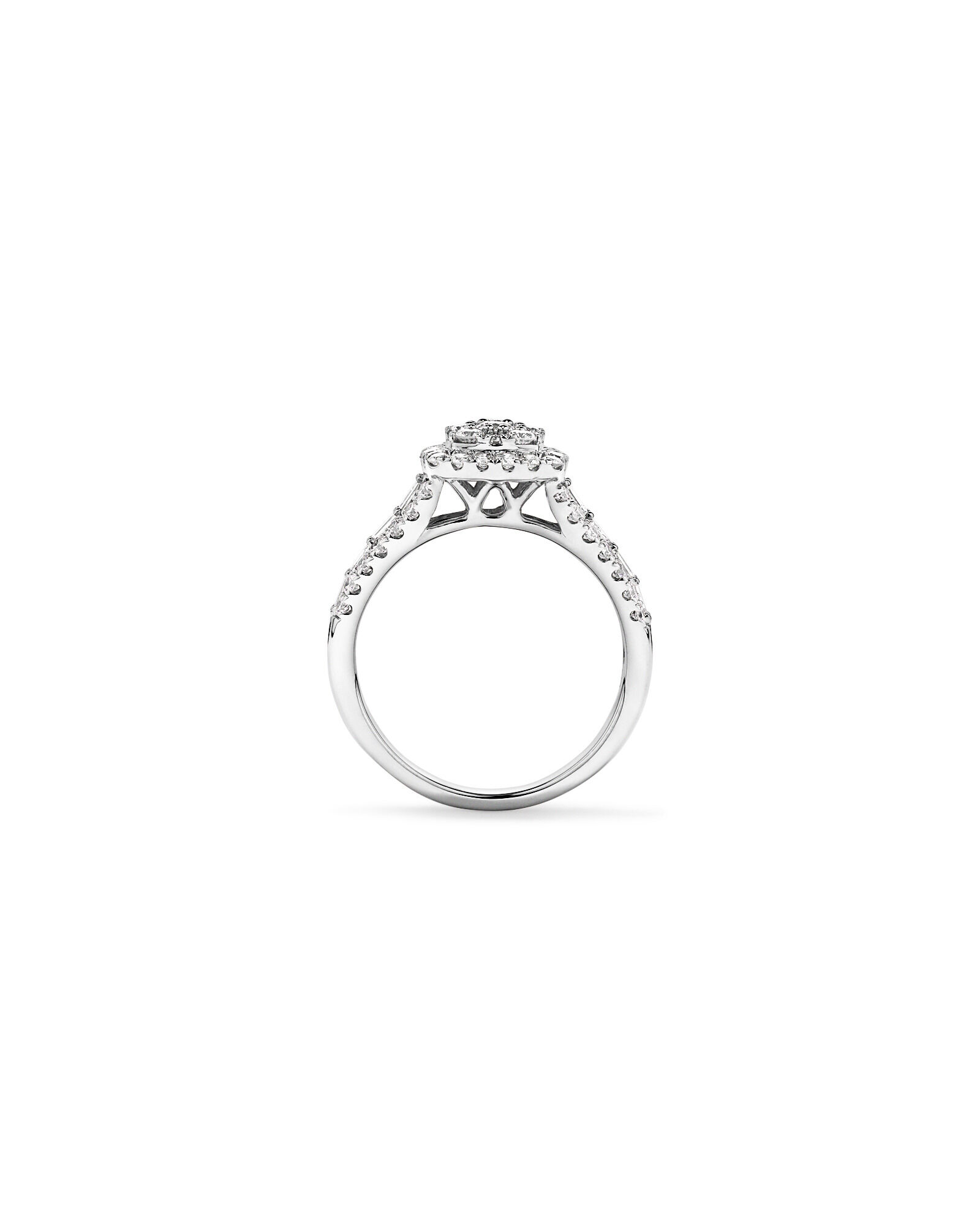 1.25 Carat TW Round Brilliant and Baguette Cluster Diamond Ring in 14kt White Gold