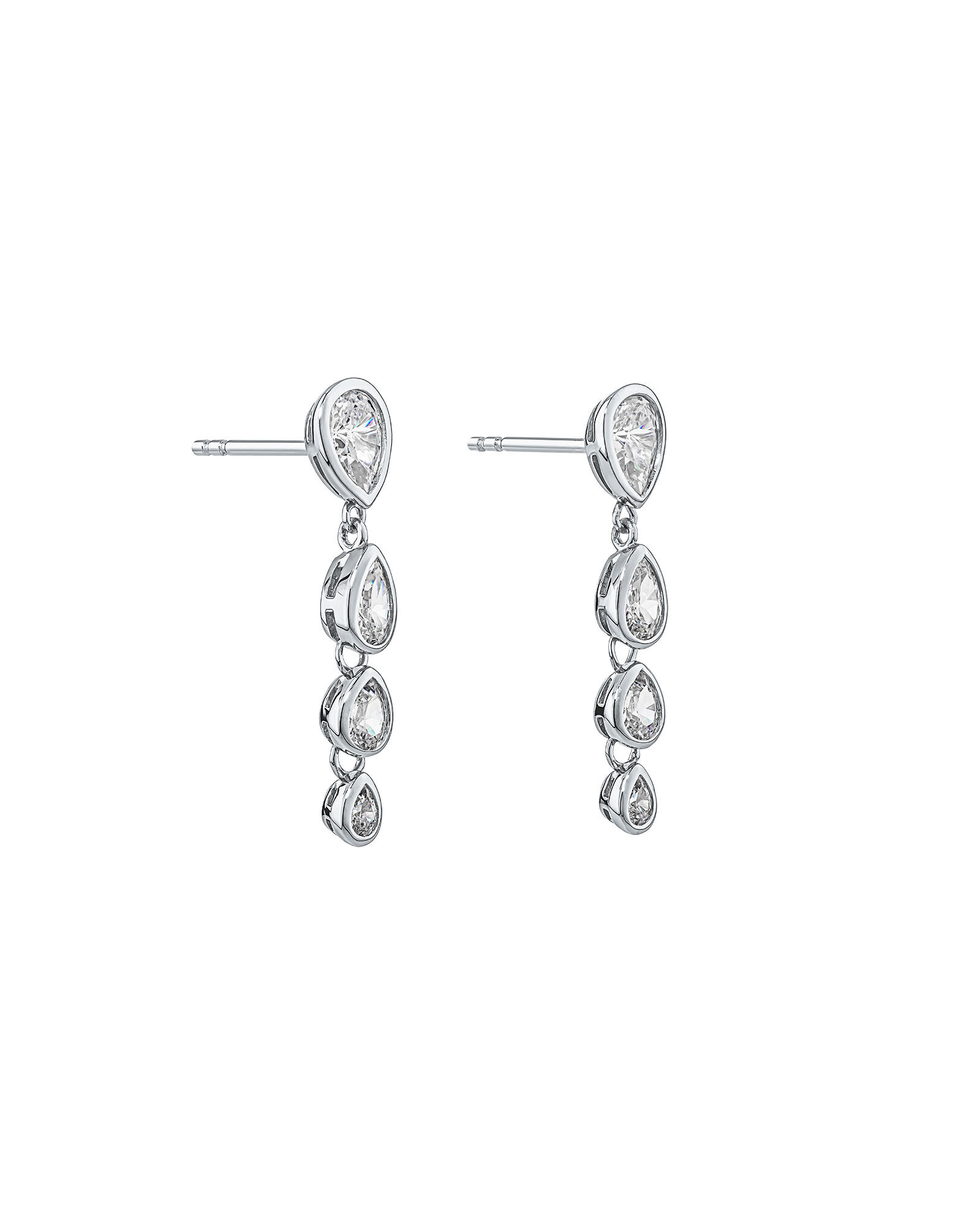 Pear Shaped Cubic Zirconia Bezel Set Stud Drop Earrings in Sterling Silver