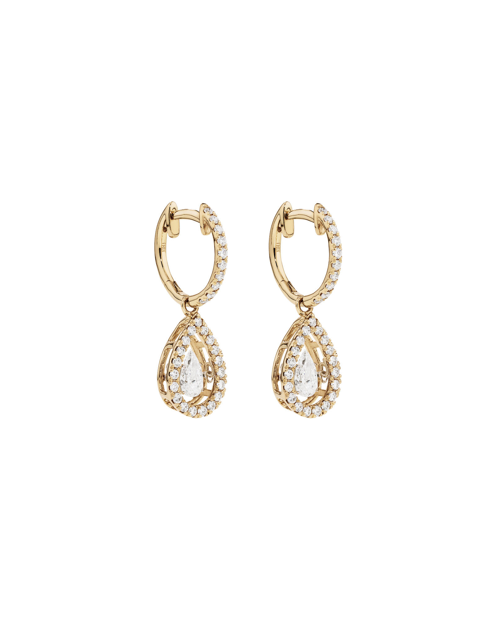 Lume Lab Huggie Earrings with 1.00 Carat TW Pear & Round Brilliant Laboratory-Grown Diamonds in 10kt Yellow Gold