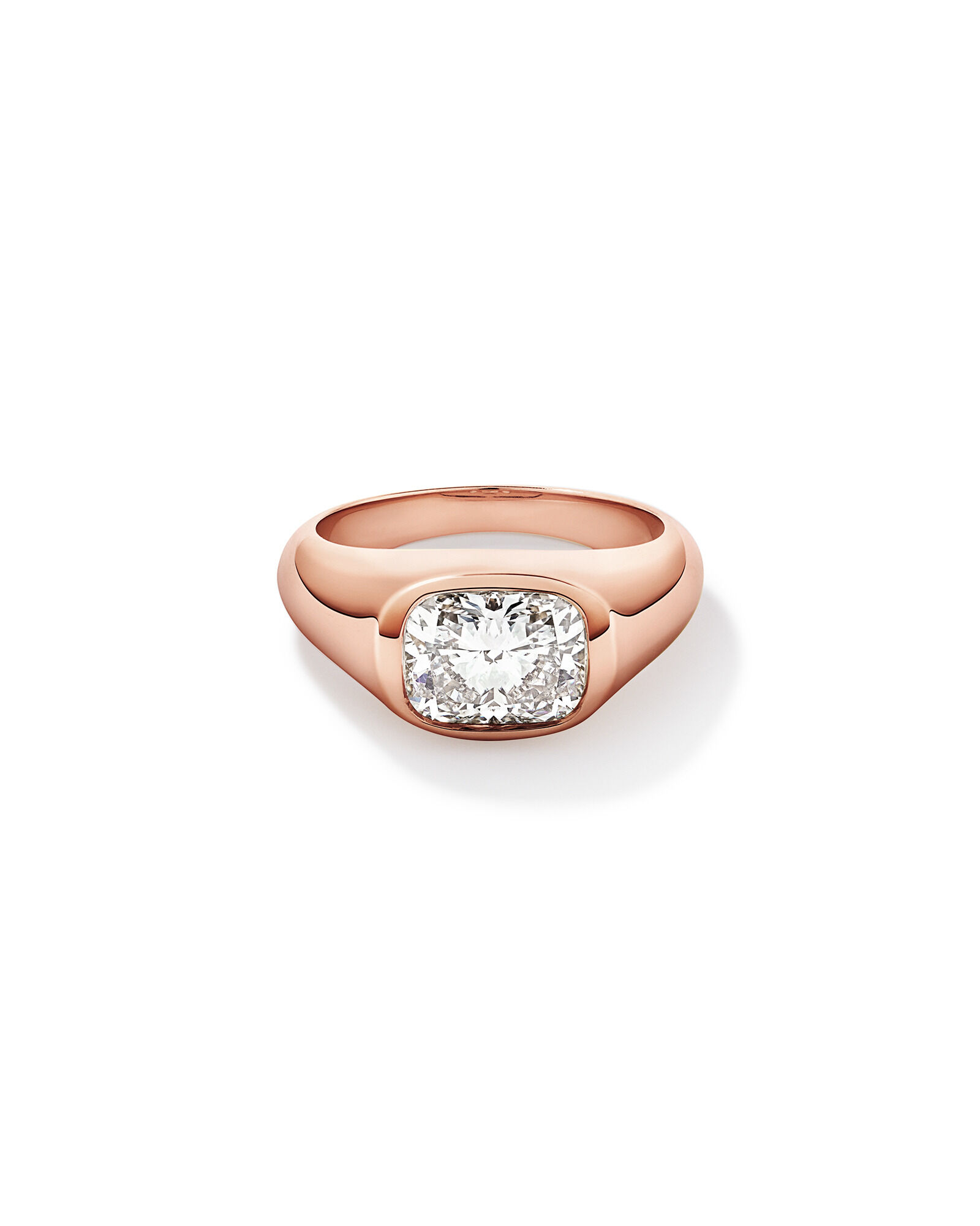 Bague en or rose 14 carats sertie d'un diamant de laboratoire taille coussin allong&eacute; de 2,00 carats