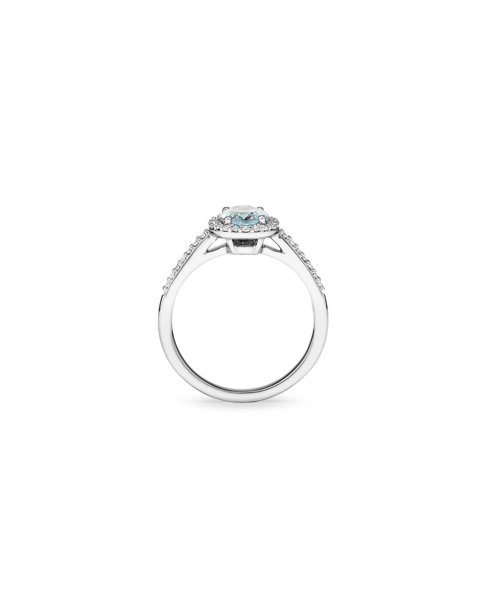 Oval Cut Blue Aquamarine Gemstone and 0.29 Carat TW Diamond Halo Ring in 10kt White Gold