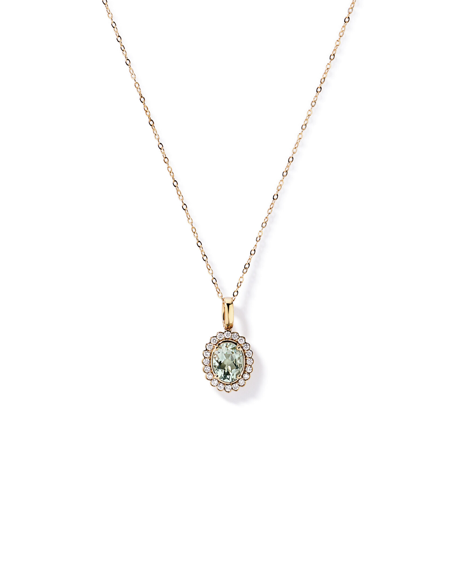 Am&eacute;thyste verte & 0,20TW de pendentif halo en diamant avec cha&icirc;ne en or jaune 10 carats