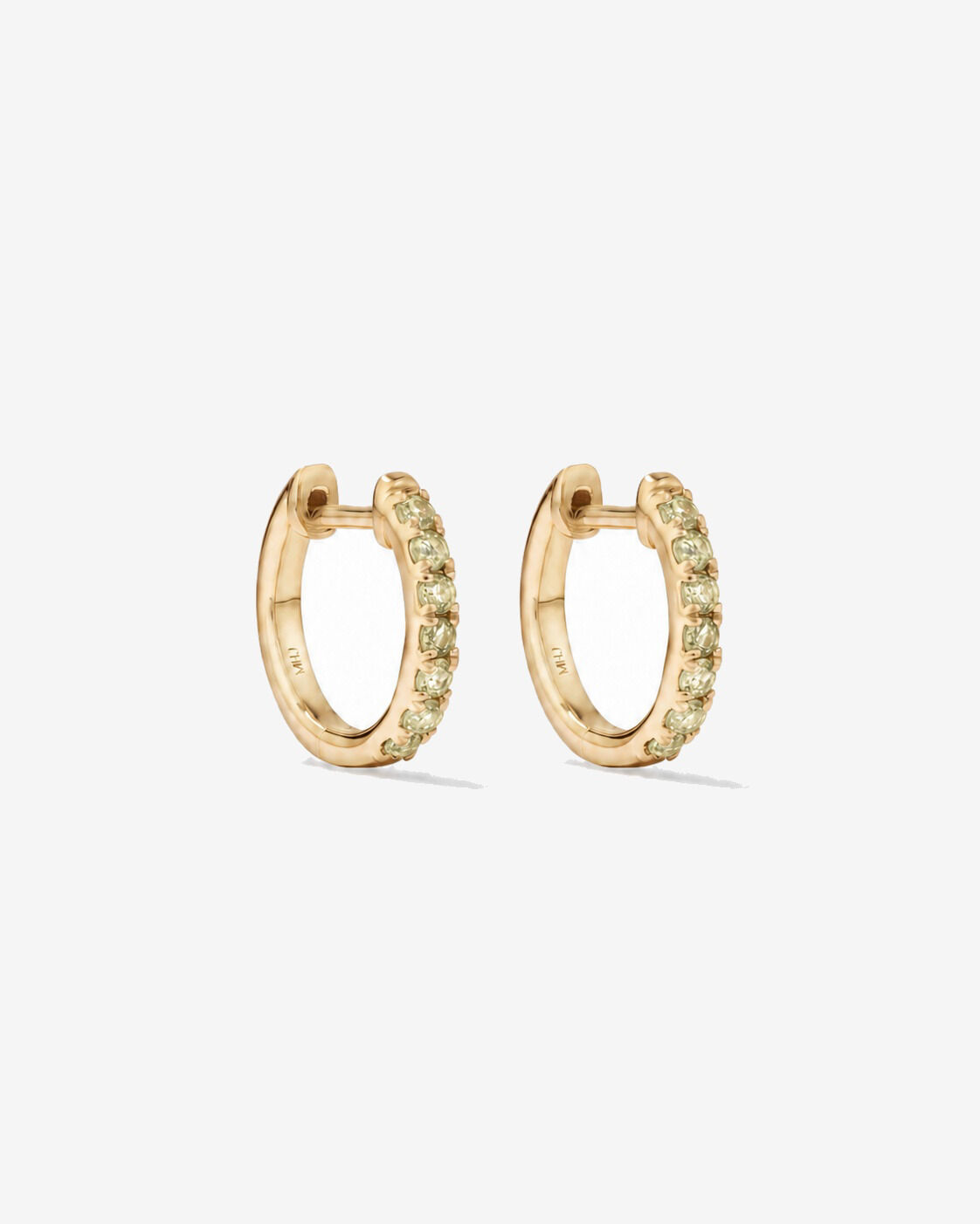 Boucles d'oreilles anneaux P&eacute;ridot en or jaune 10 ct