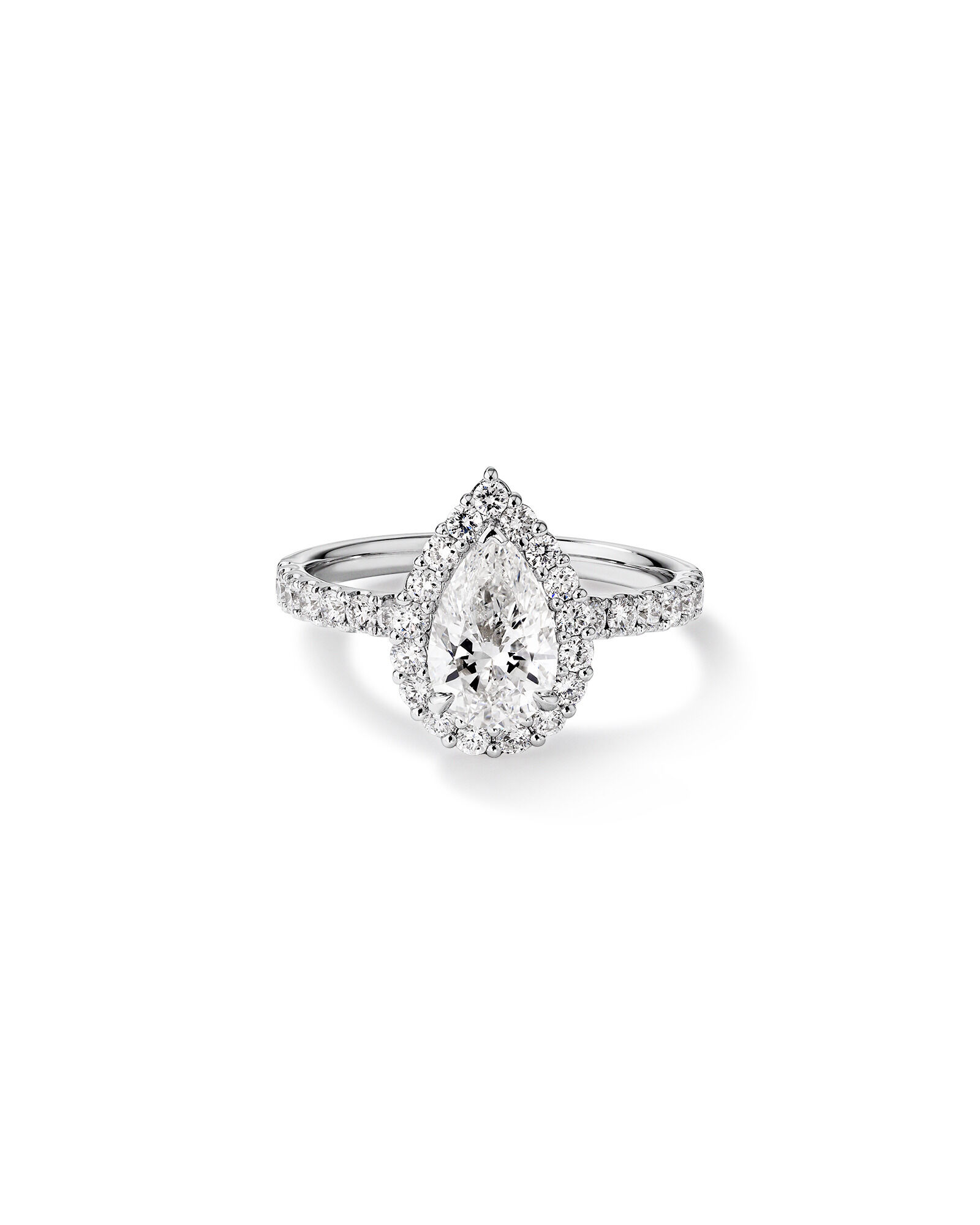 Bague de fian&ccedil;ailles TW taill&eacute;e en poire 1,82 carat en diamant halo cultiv&eacute; en laboratoire en or blanc 14 carats