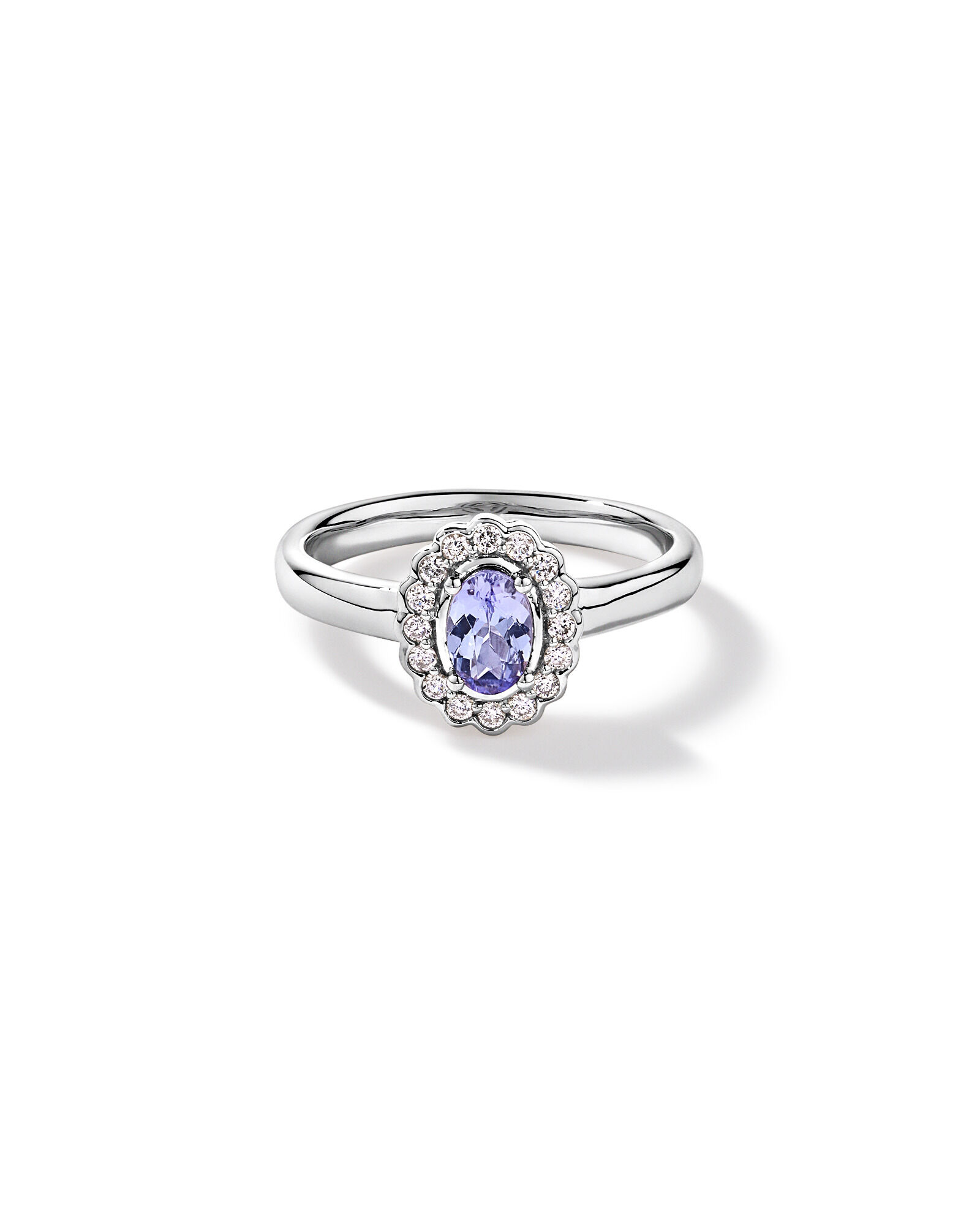Tanzanite & 0,15TW de bague Halo en diamant en or blanc 10 carats