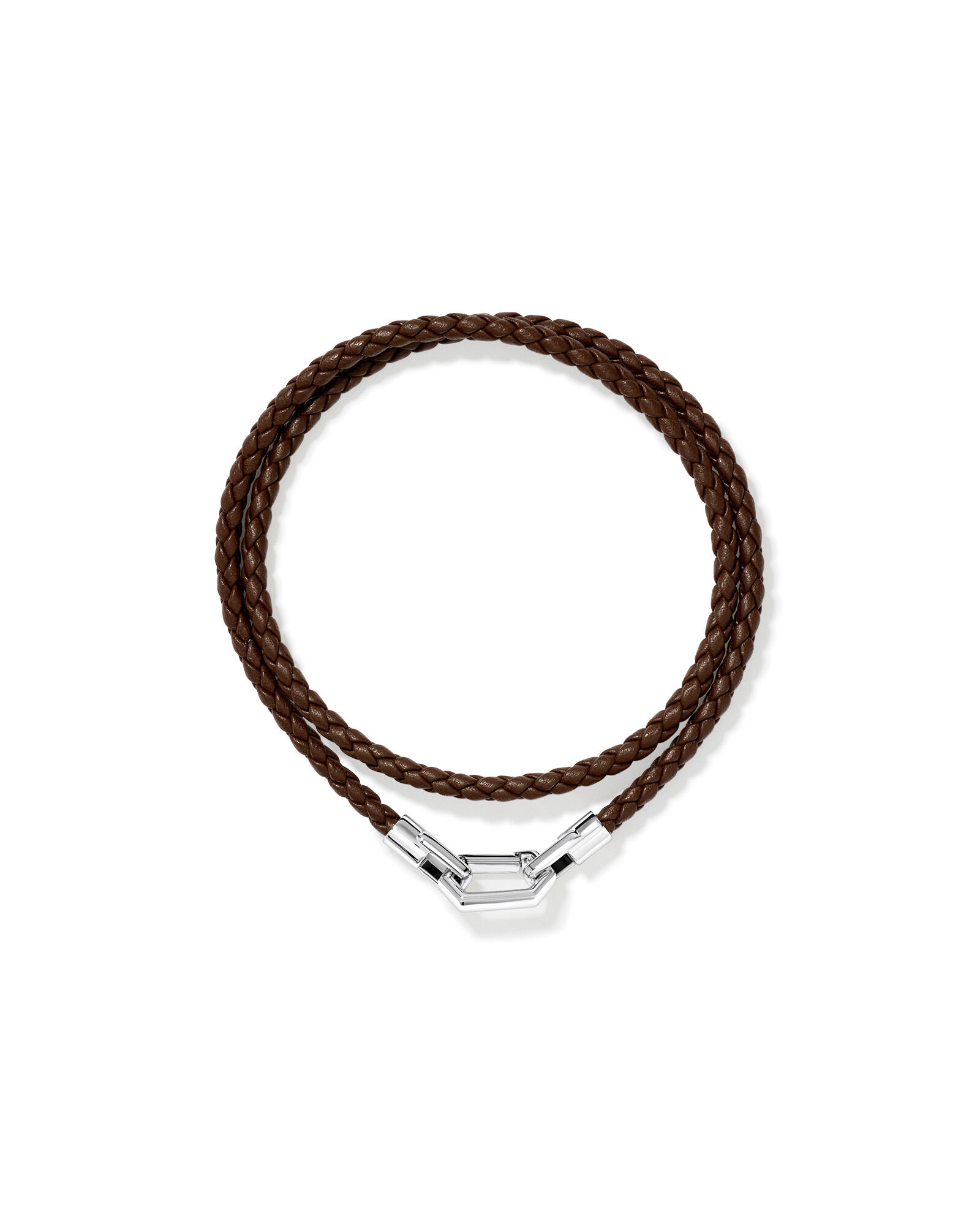 Men's Braided Leather Double Wrap Bracelet in Sterling Silver