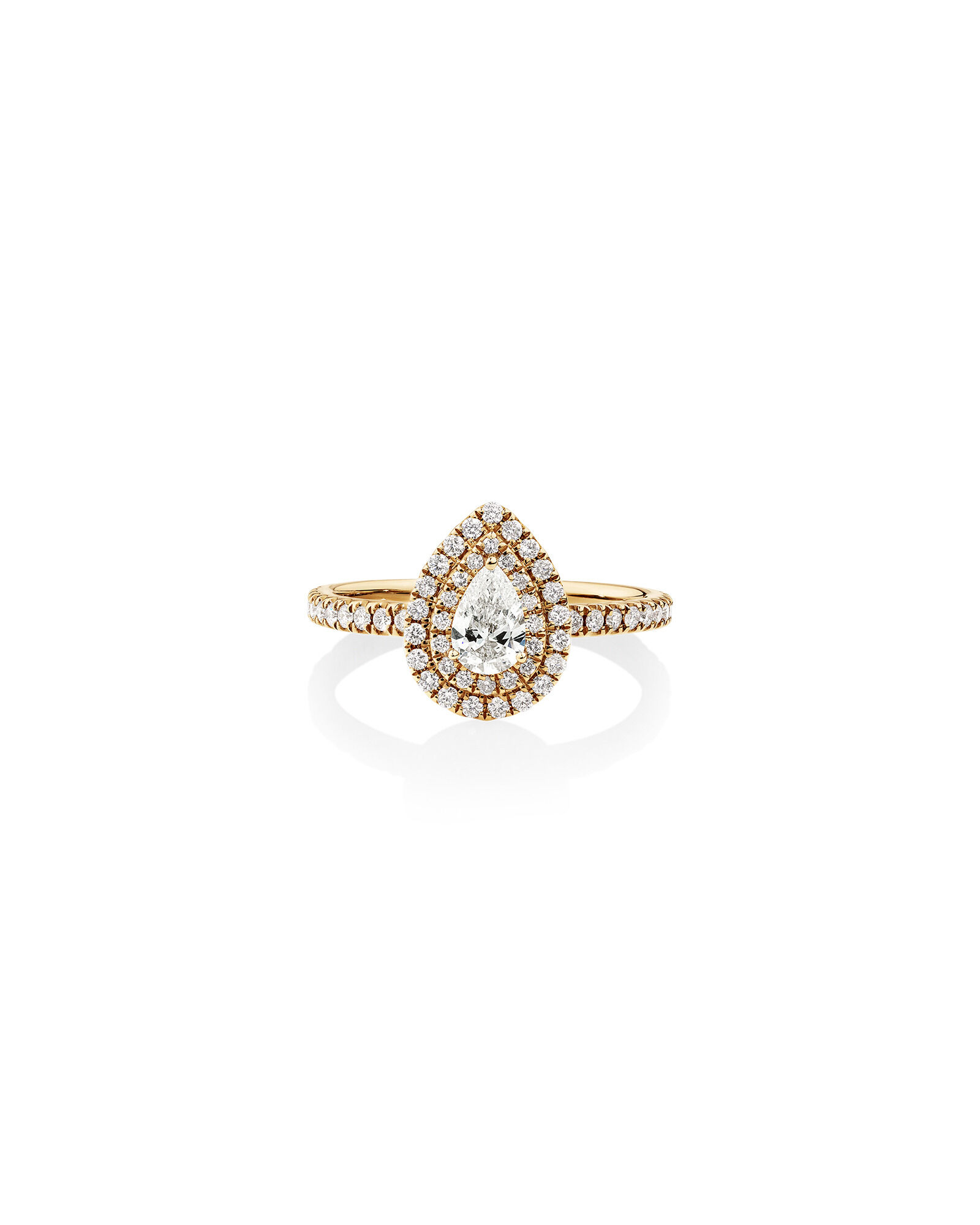 Double Halo Ring with 0.71 Carat TW of Diamonds in 18kt Yellow Gold