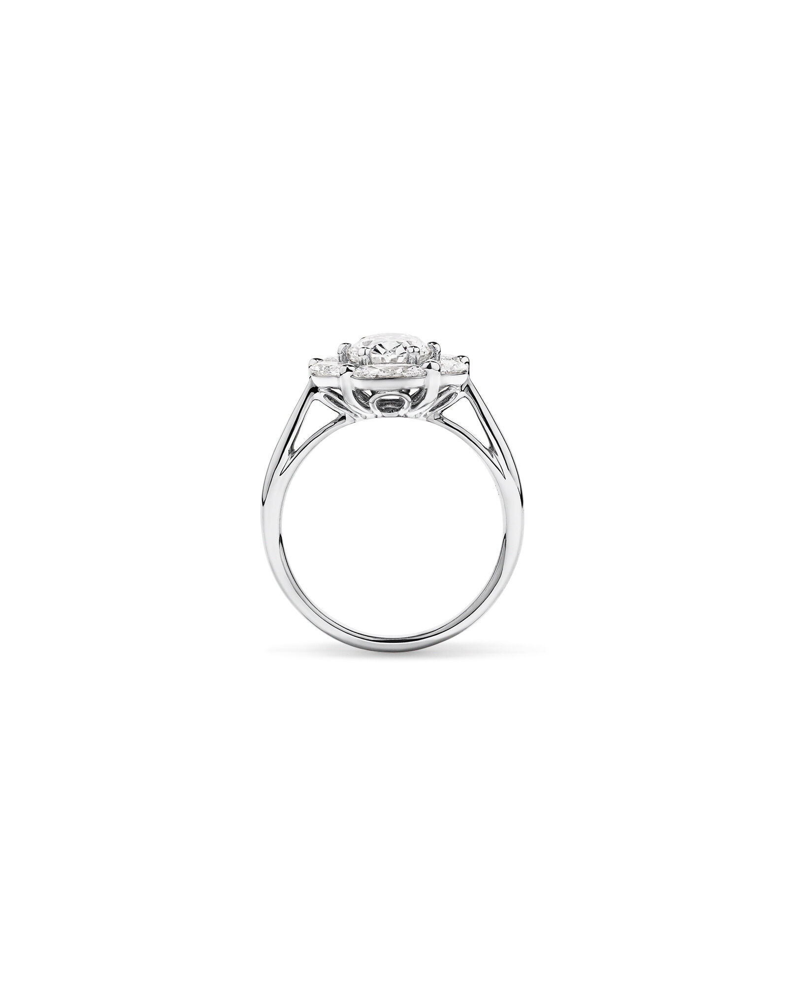 2.68 Carat TW Oval and Marquise Laboratory-Grown Diamond Halo Ring in 14kt White Gold