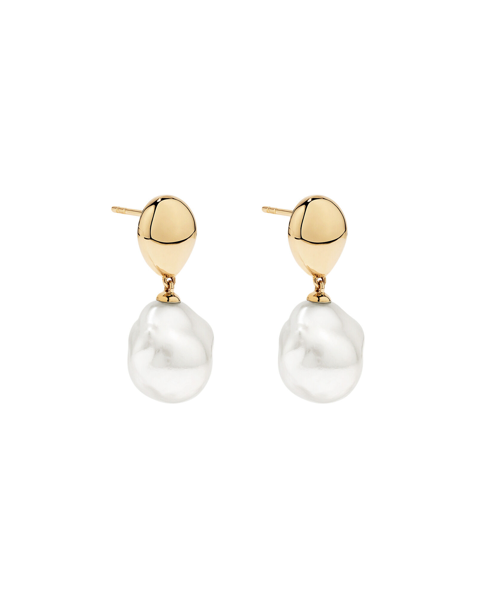 Baroque Cultured Freshwater Pearl Drop Dome Earrings in 10kt Yellow Gold