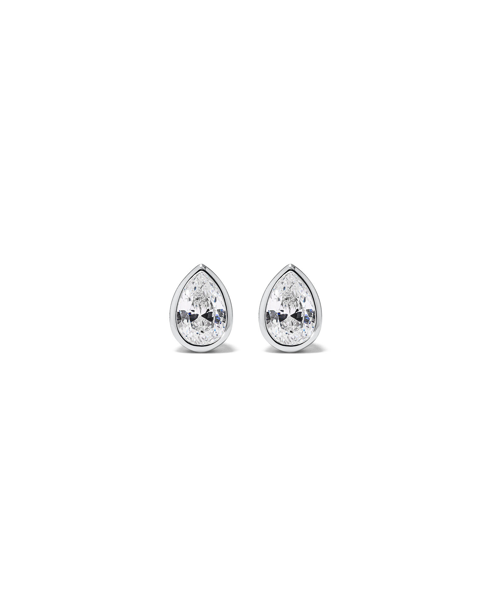 Pear Shaped Cubic Zirconia Bezel Set Stud Earrings in Sterling Silver