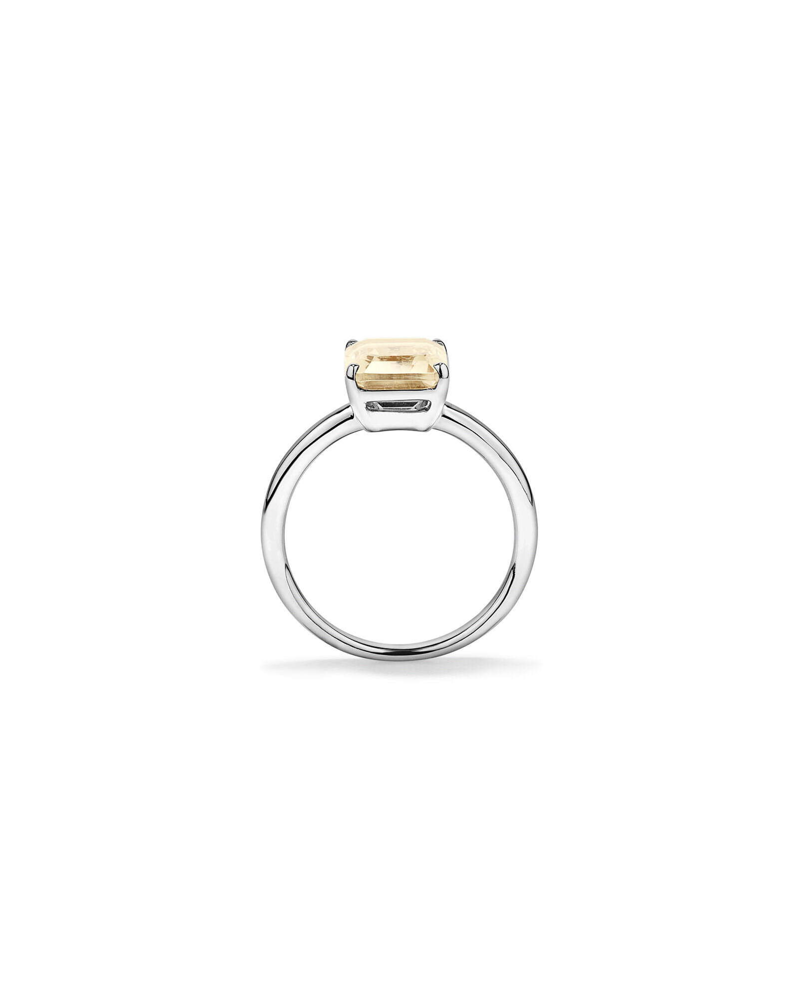 Bague solitaire en citrine douce champagne taille &eacute;meraude en argent sterling