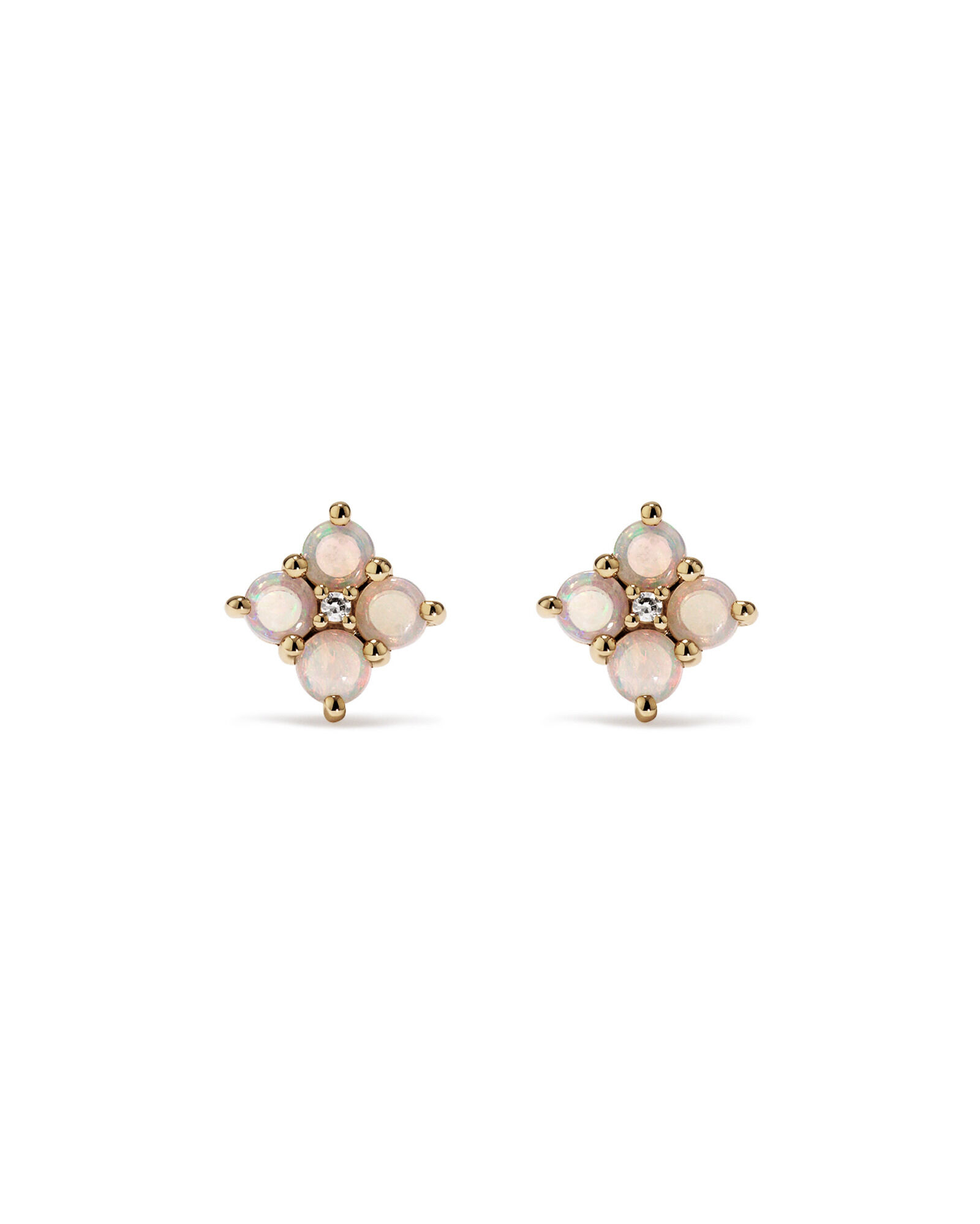 Australian Opal & Diamond Accent Stud Earrings in 10kt Yellow Gold