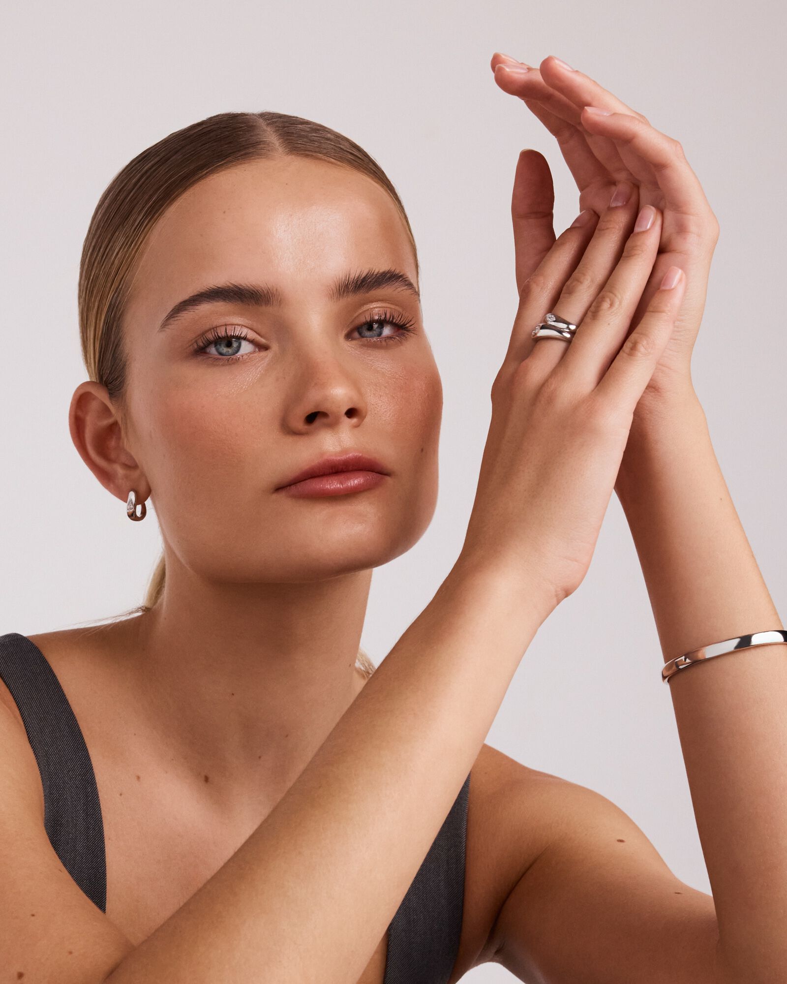 0.20 Carat TW Laboratory-Grown Marquise Diamond Swirl Ring in Sterling Silver