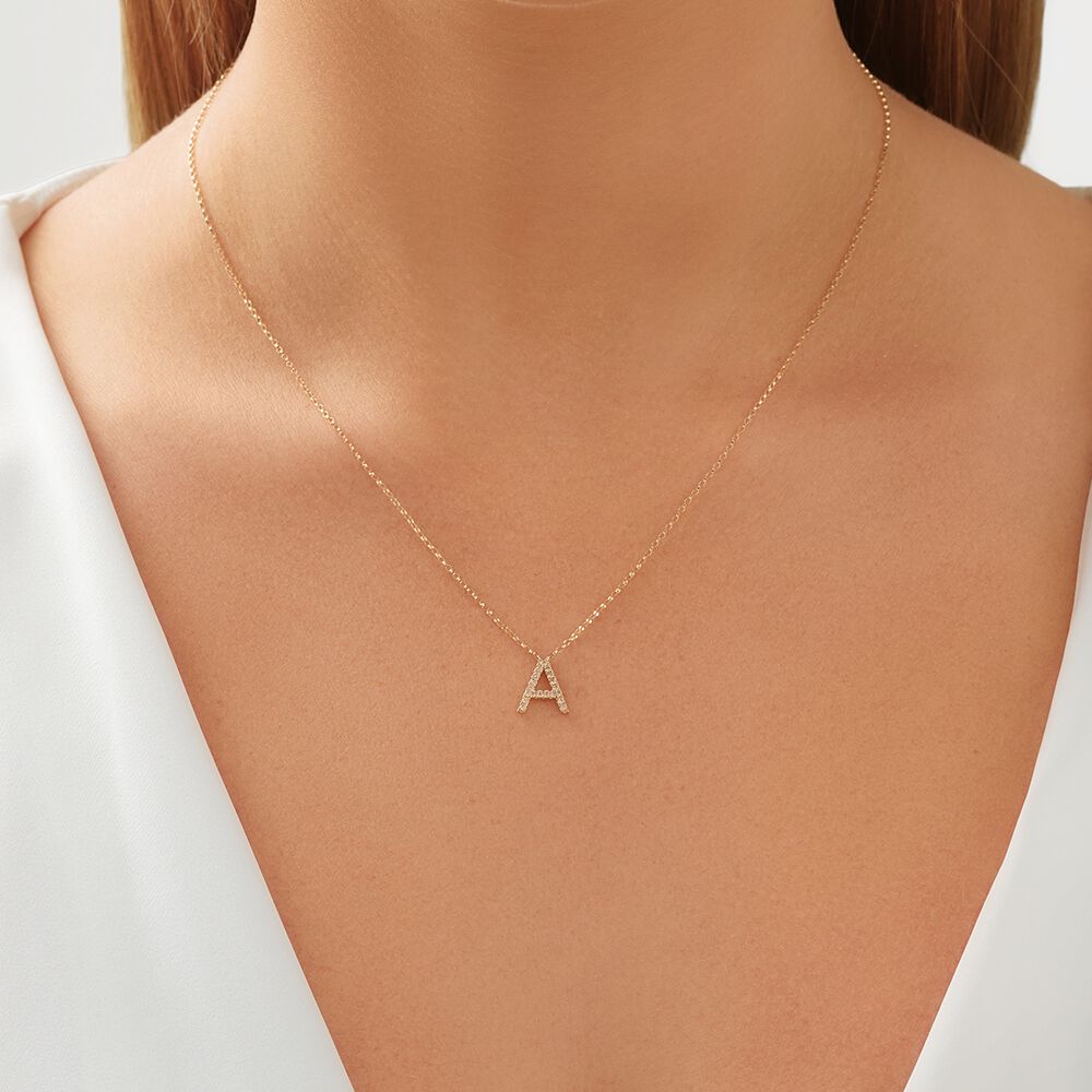 "A" Initial Necklace with 0.10 Carat TW of Diamonds in 10kt Yellow Gold
