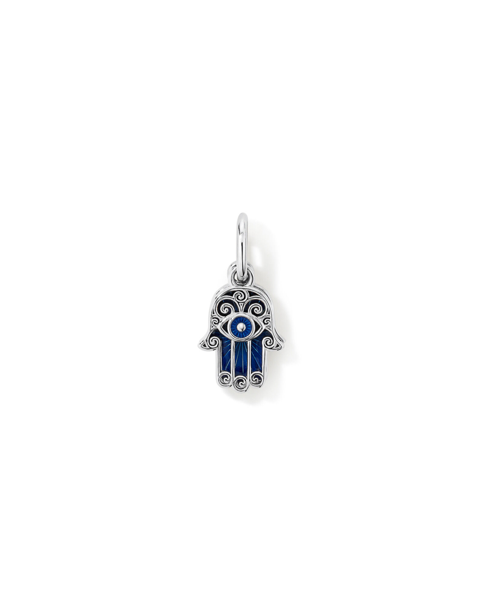 Blue Hamsa Hand Pendant in Sterling Silver