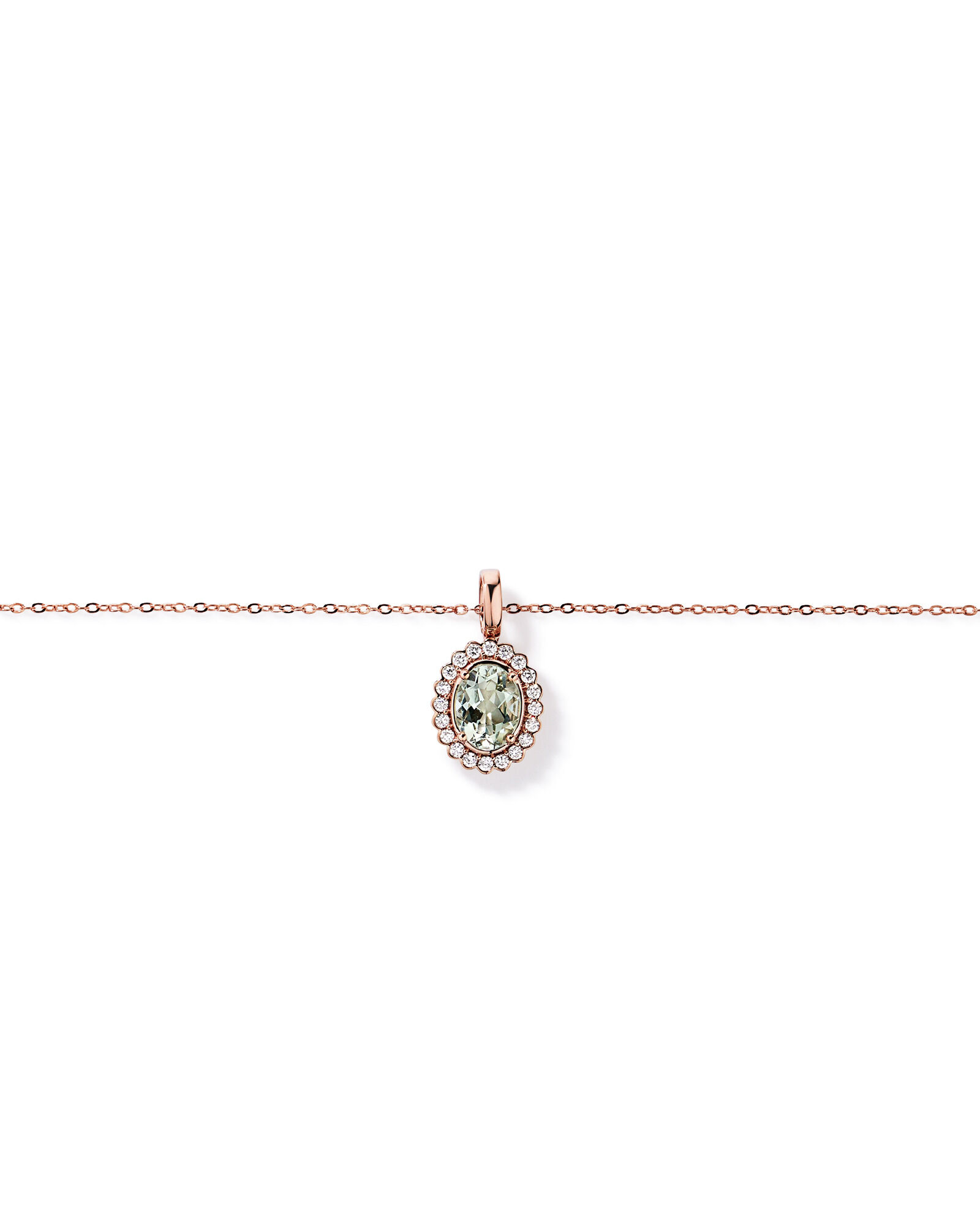 Pendentif Halo en Am&eacute;thyste verte et 0,20TW de diamant avec cha&icirc;ne en or rose 10 carats