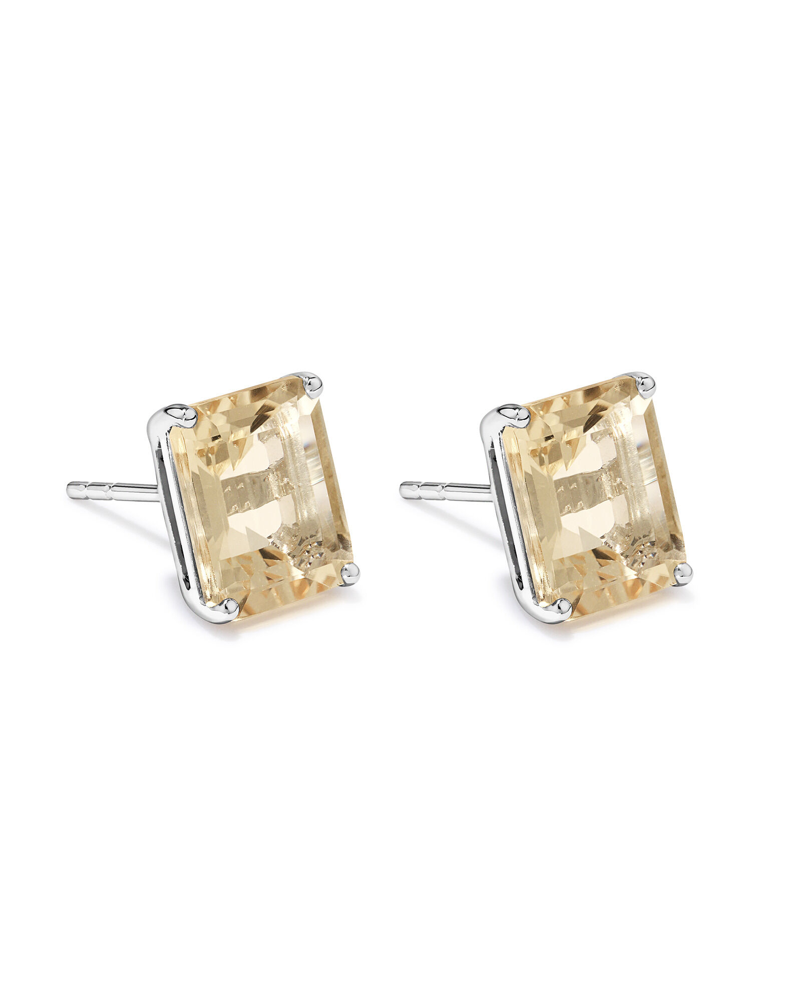 Boucles d&rsquo;oreilles Champagne Solitaire Solitaire Citrine coupe &eacute;meraude en argent sterling