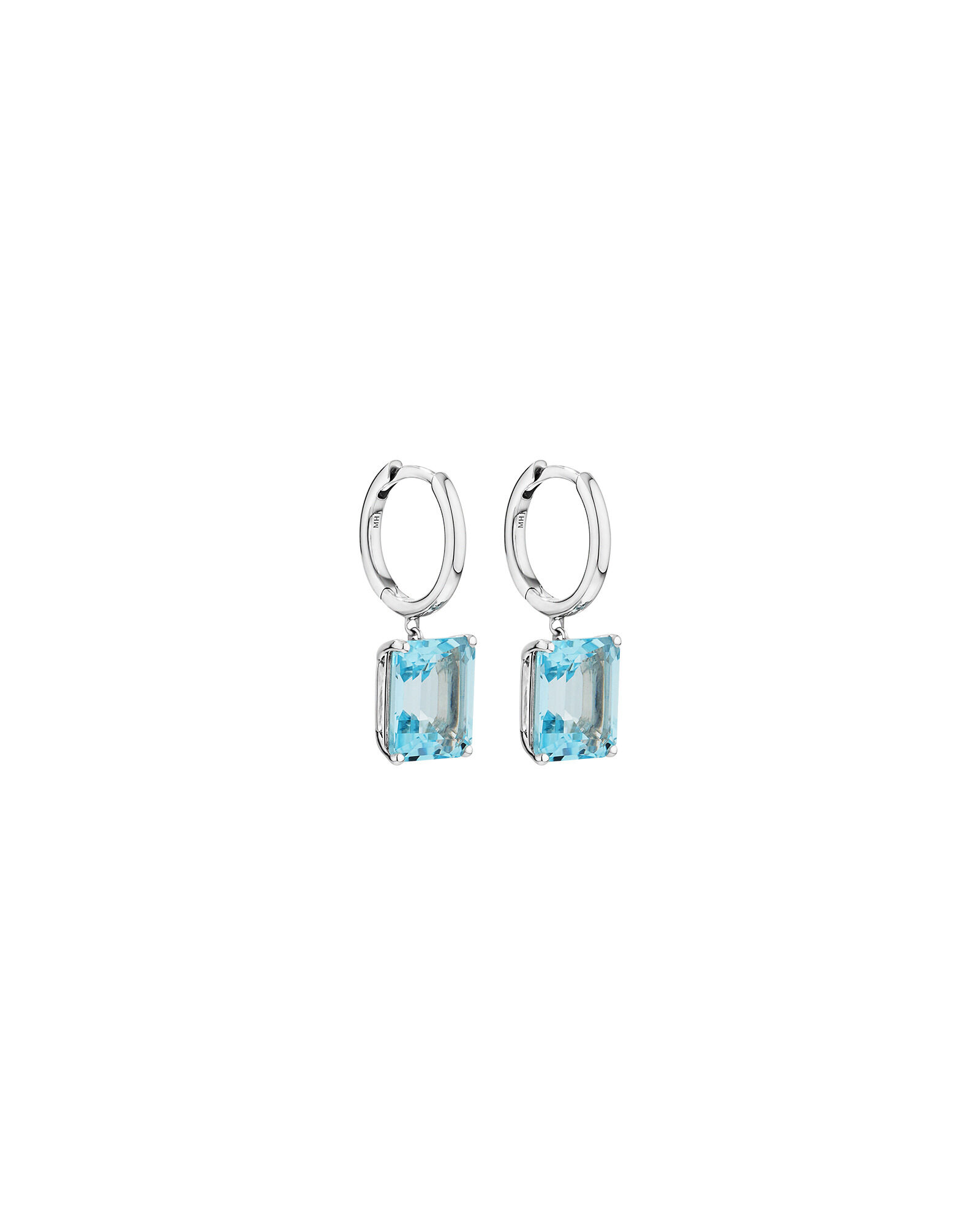 Boucles d&rsquo;oreilles tombantes en topaze bleu ciel taille &eacute;meraude en argent sterling