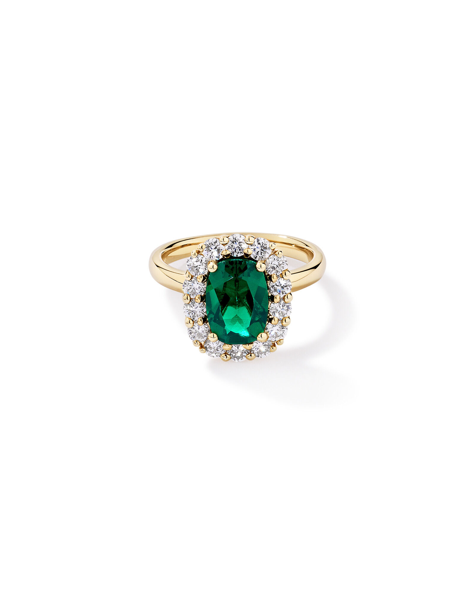 Created Emerald & 0.96 Carat TW Laboratory-Grown Diamond Halo Ring in 10kt Gold