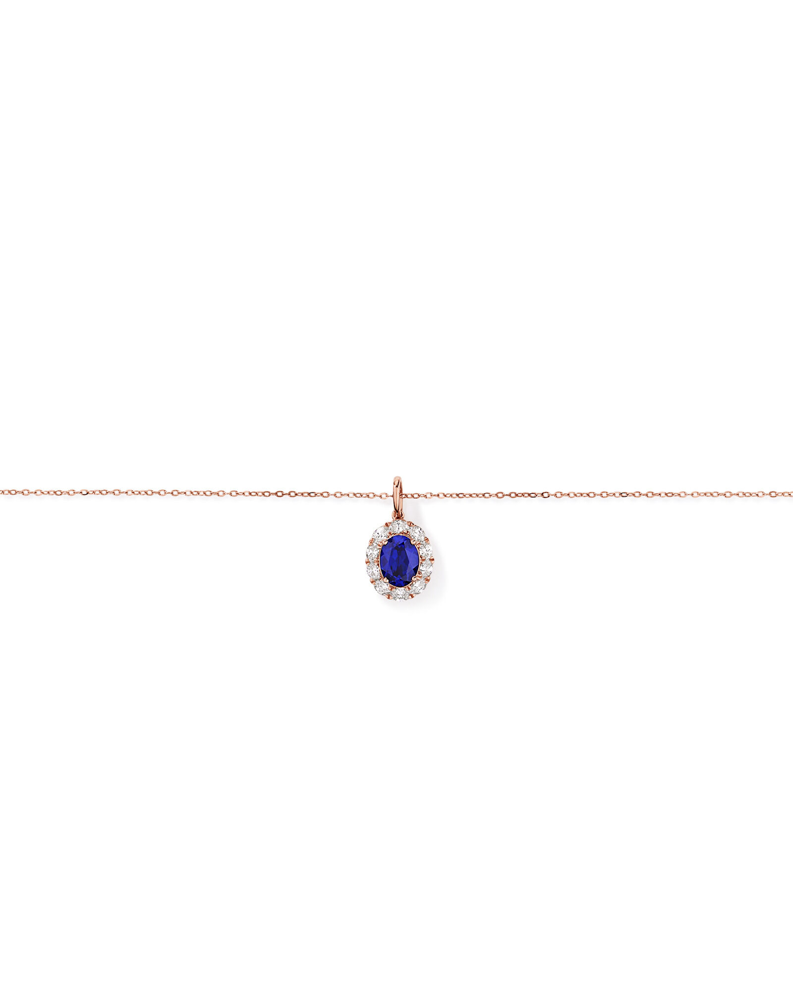 A cr&eacute;&eacute; un pendentif en diamant TW cultiv&eacute; en laboratoire en saphir et 0,47 carat avec cha&icirc;ne en or rose 10 carats
