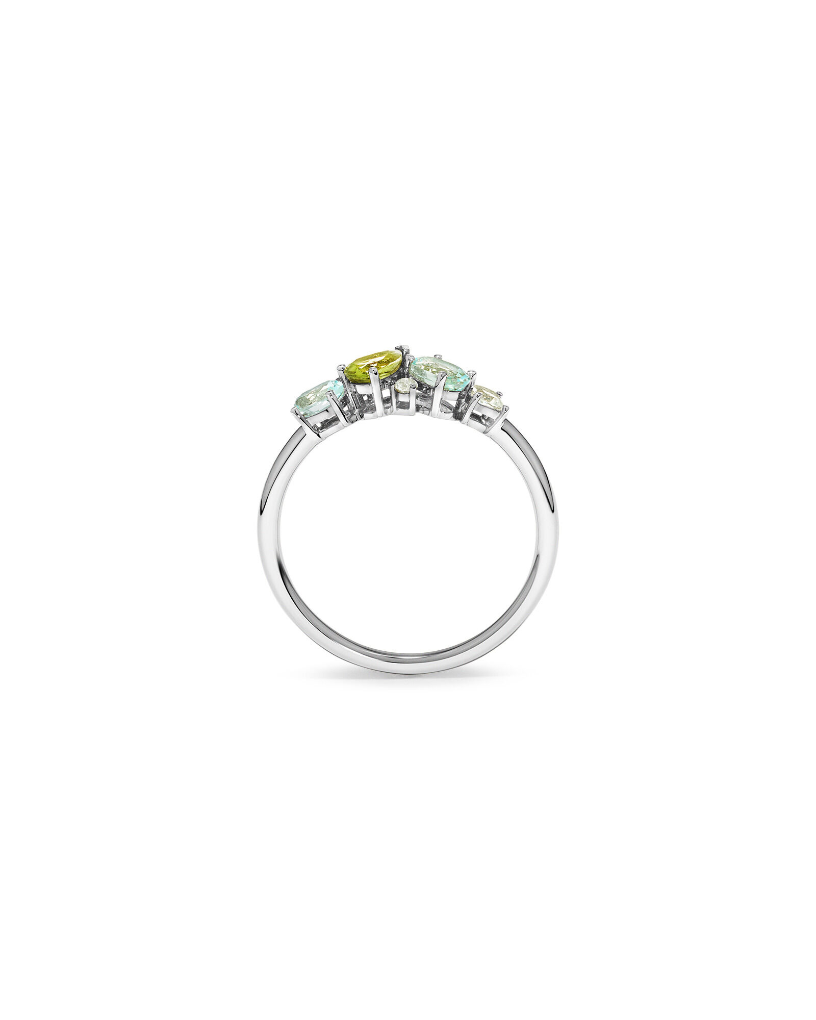 P&eacute;ridot, topaze bleu ciel, am&eacute;thyste verte et topaze blanche en or blanc 10 carats