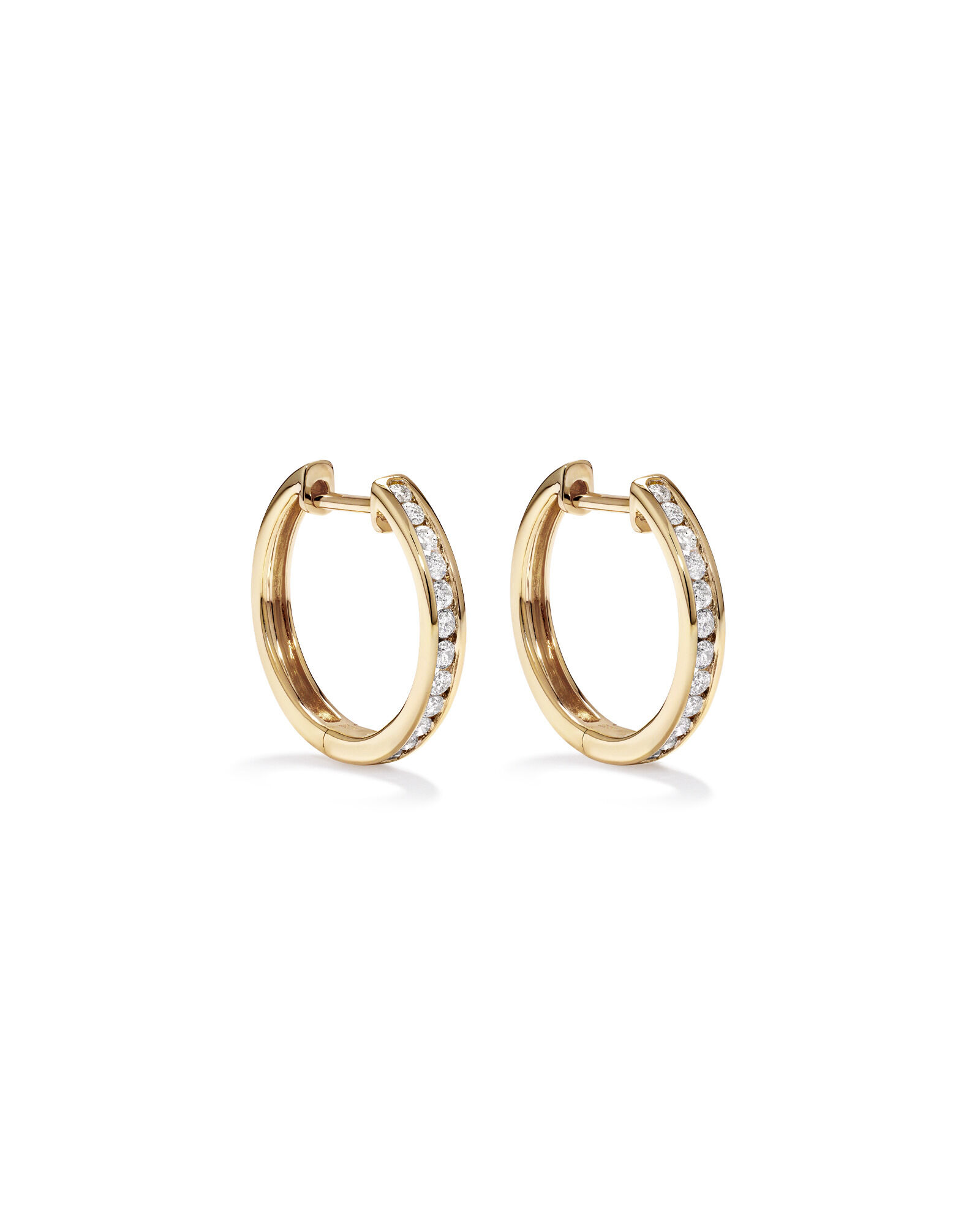 0.25 Carat TW Channel Set Round Brilliant Diamond Huggie Hoop Earrings in 10kt Yellow Gold