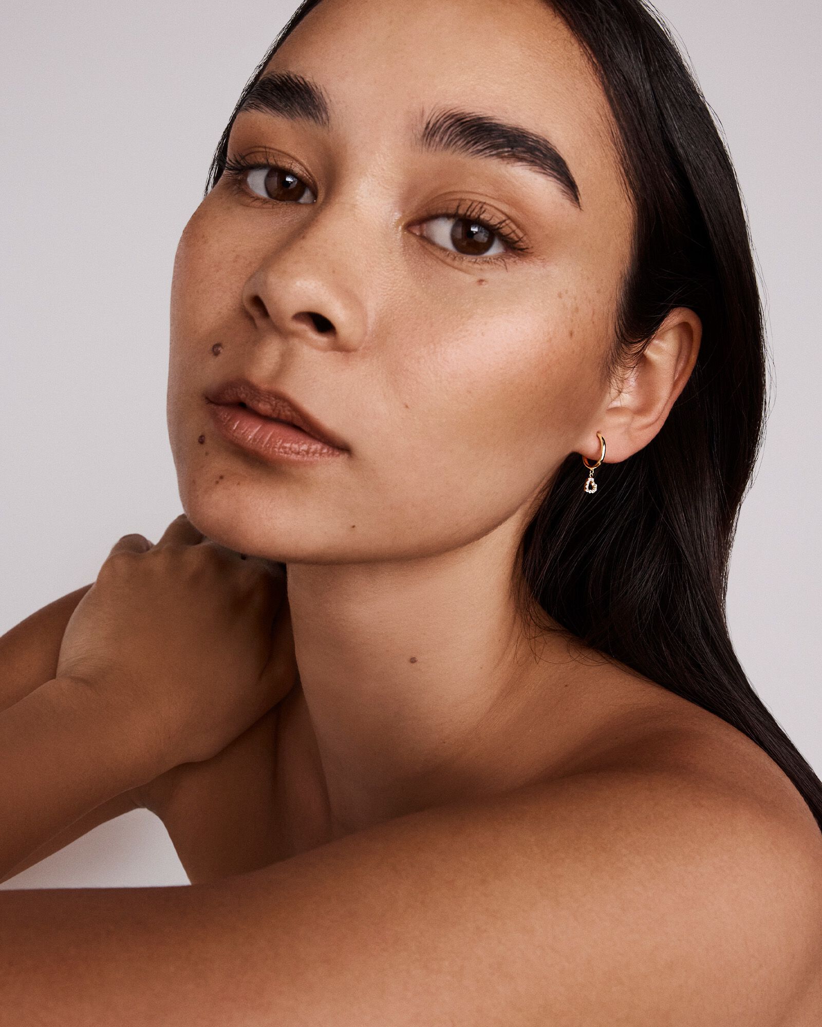 Cubic Zirconia Open Heart Charm Hoop Stud Earrings in 10kt Yellow Gold