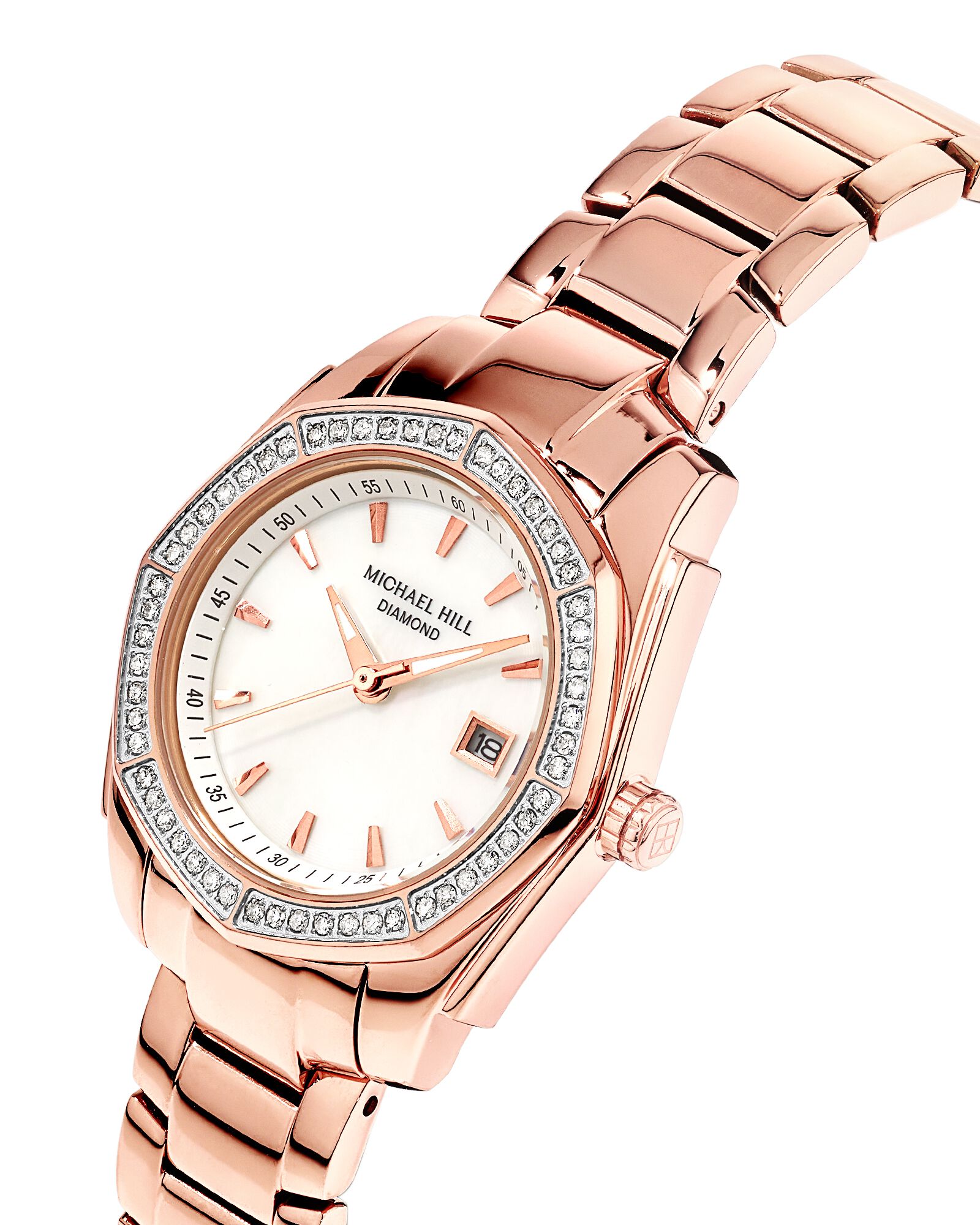 Women's Mother of Pearl Watch with 0.28 Carat TW of Diamonds in Rose Tone Stainless Steel