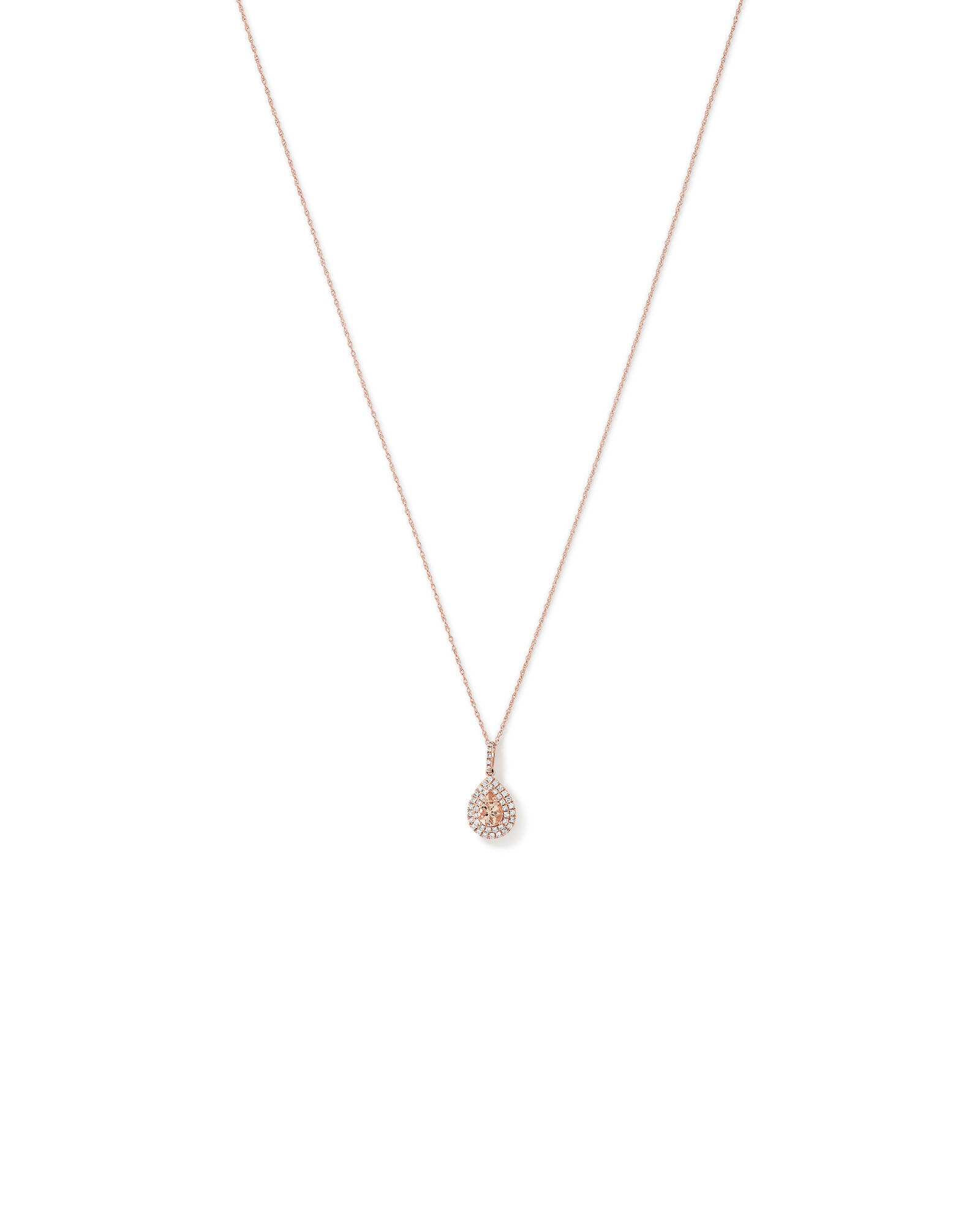 Pear Cut Morganite Gemstone and 0.25 Carat TW Diamond Halo Pendant Necklace in 10kt Rose Gold