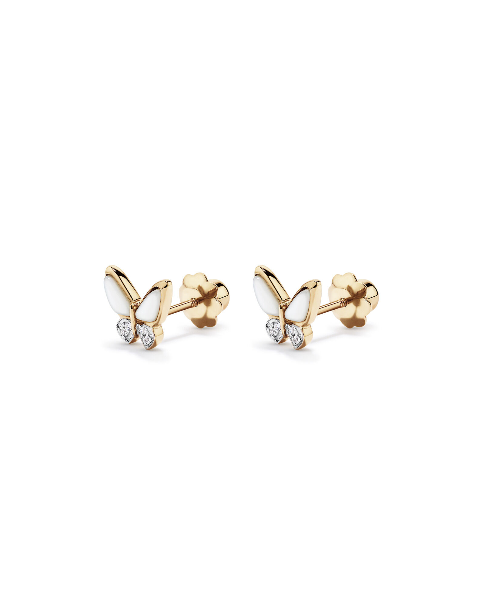 Children's Mother of Pearl Butterfly Stud Earrings in 10kt Yellow Gold