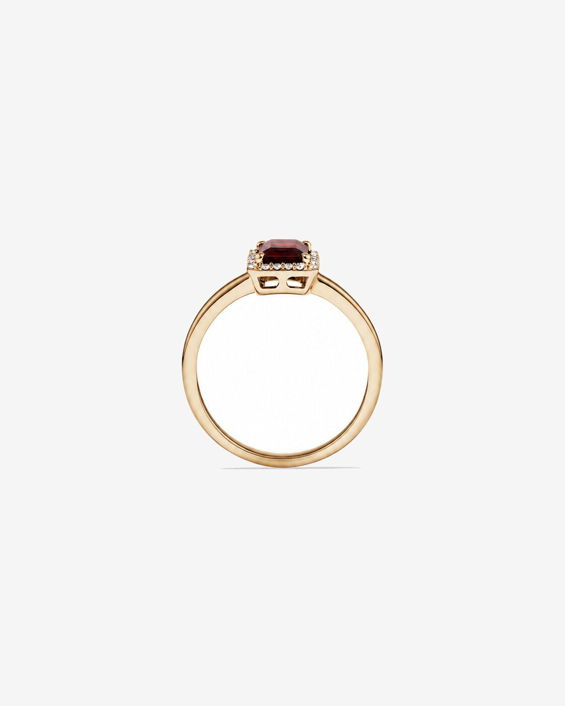 Bague halo Grenat taille &eacute;meraude avec diamants en or jaune 10 ct