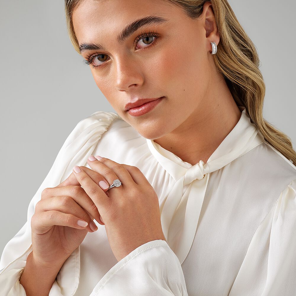 0.30 Carat TW Cushion Shaped Cluster Halo Diamond Ring in 10kt White Gold